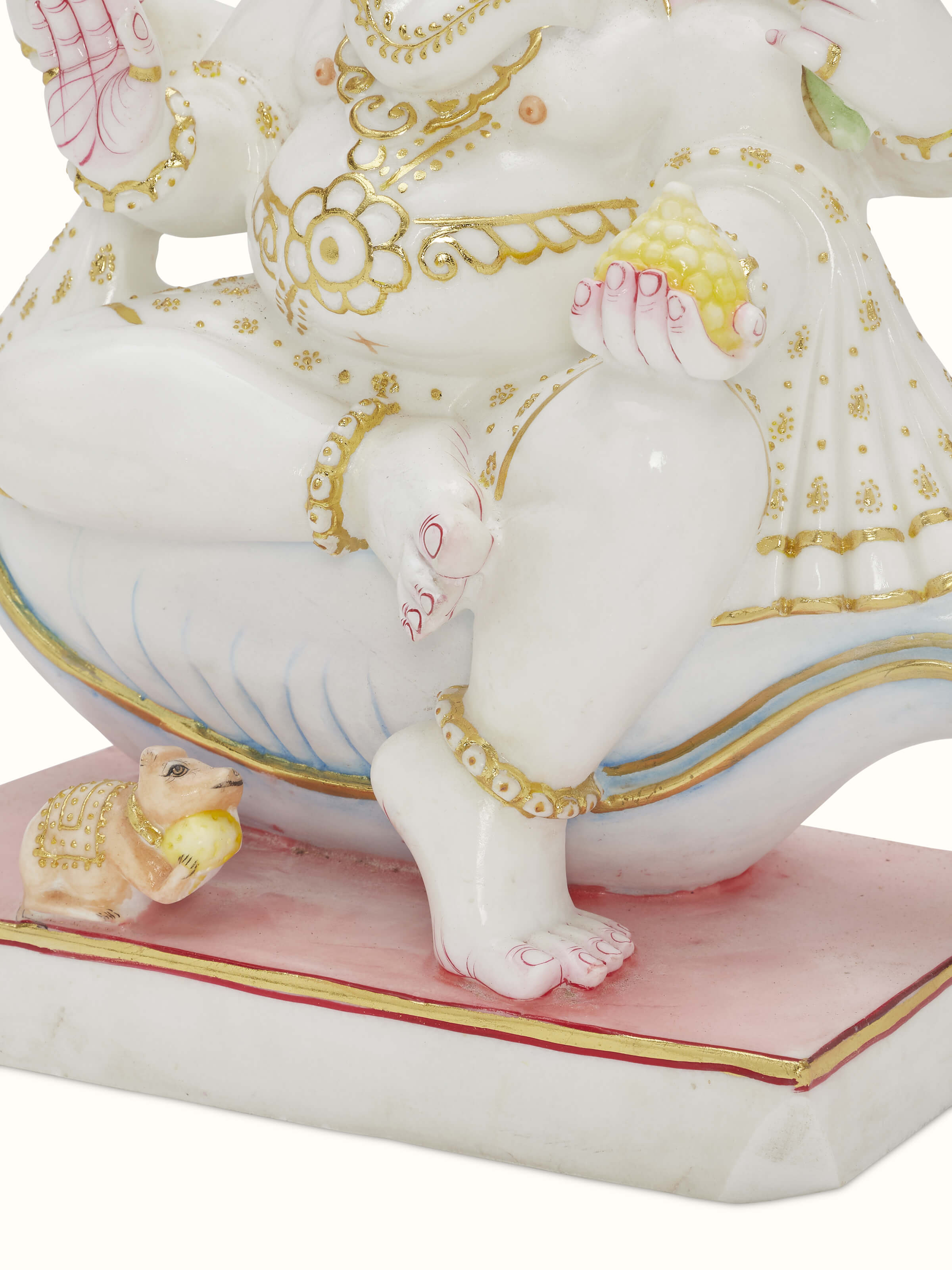 Angle view of carved marble Ganesha idol.