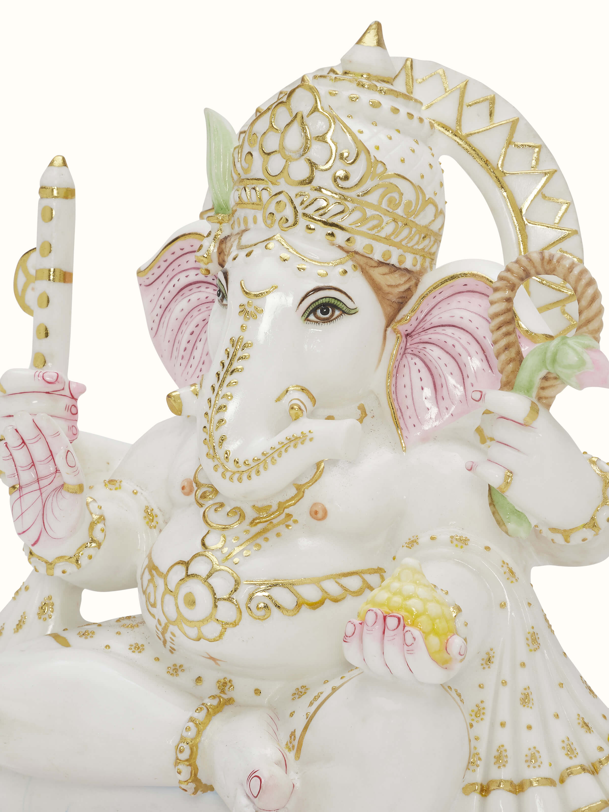 Detailed view of carved marble Ganesha idol.