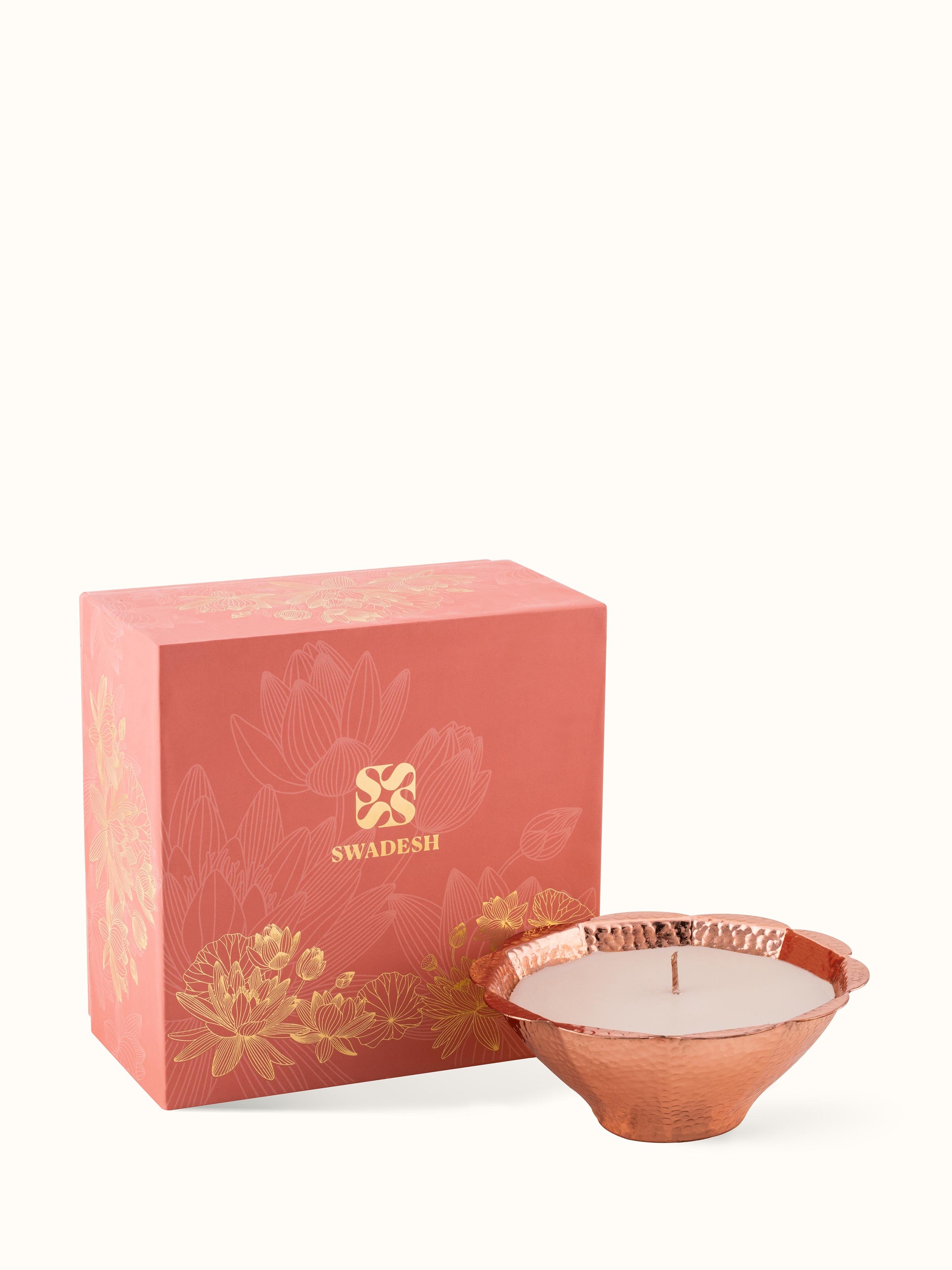 Side view of Mogra Copper Candle showcasing its shape and quality finish