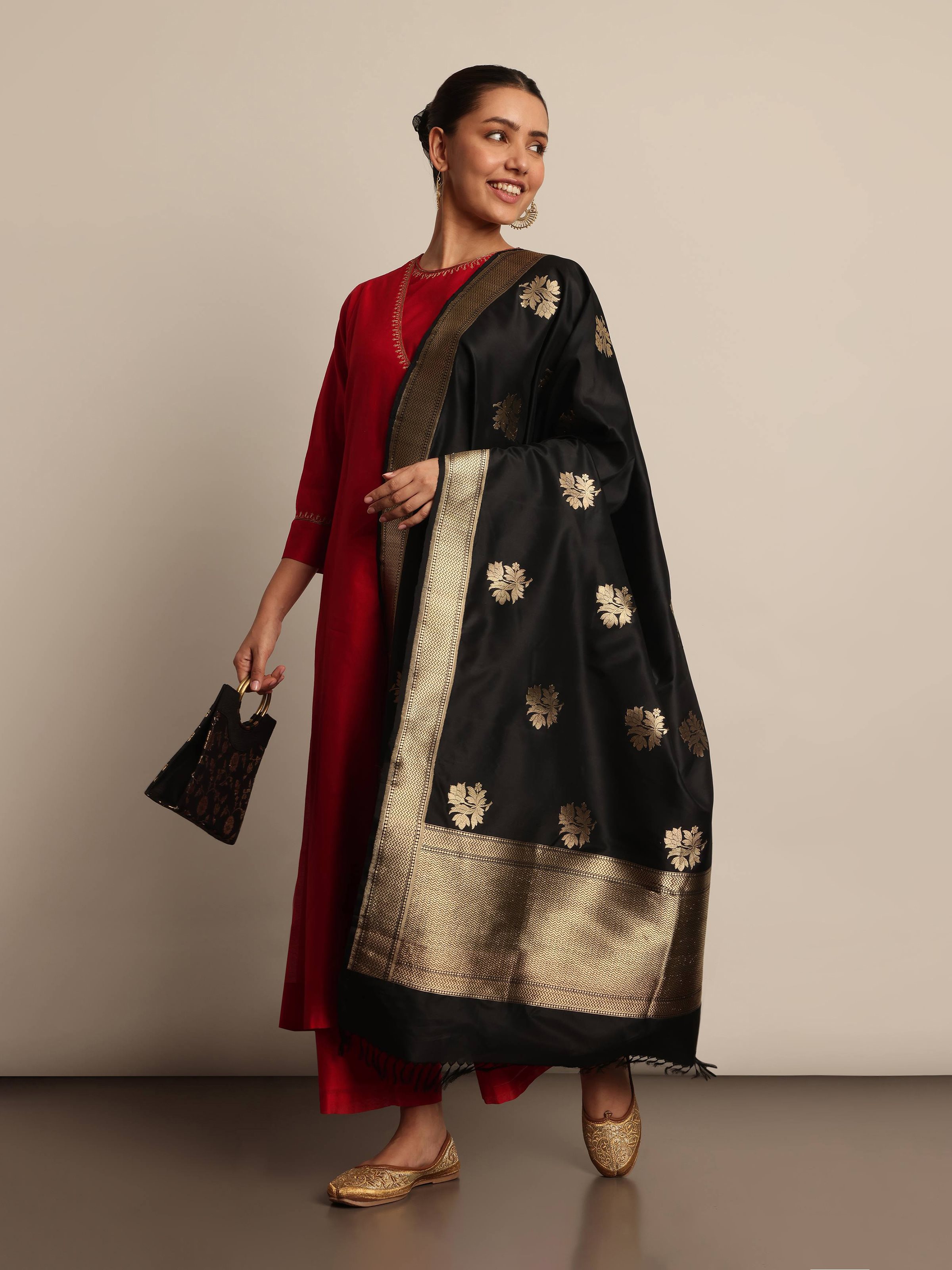 Black Silk Banarasi Dupatta