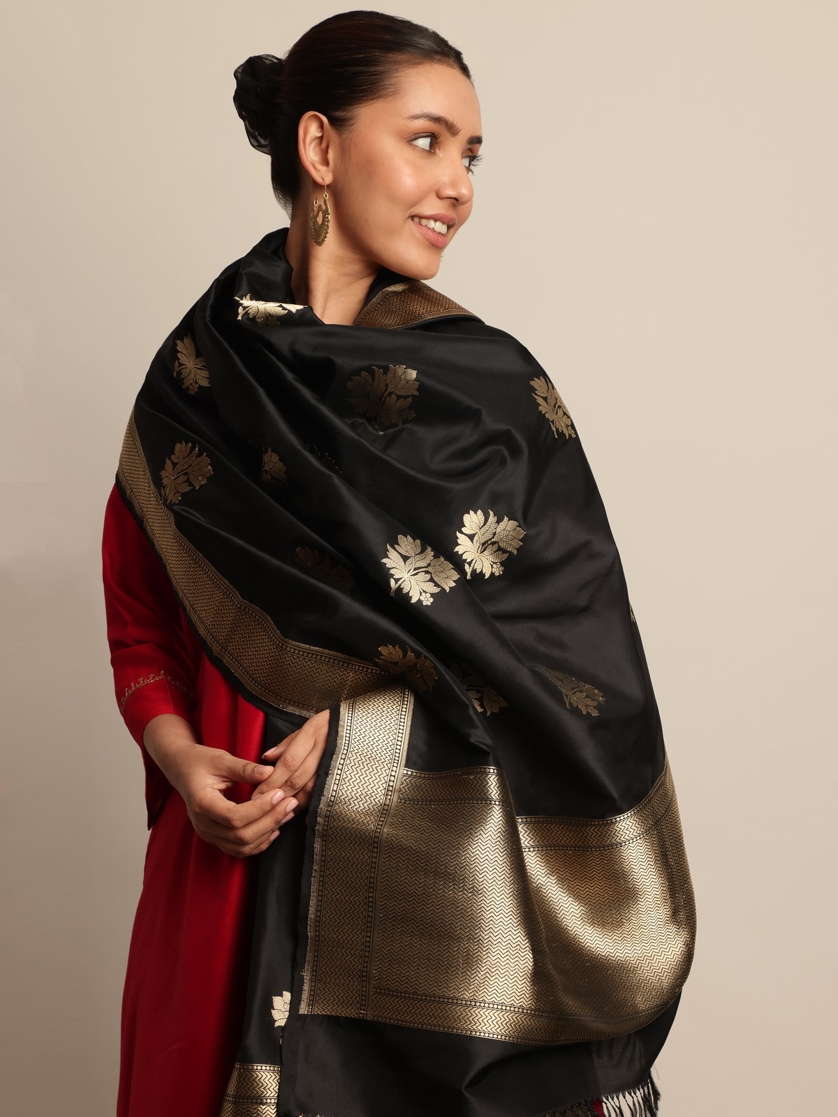 Black Silk Banarasi Dupatta