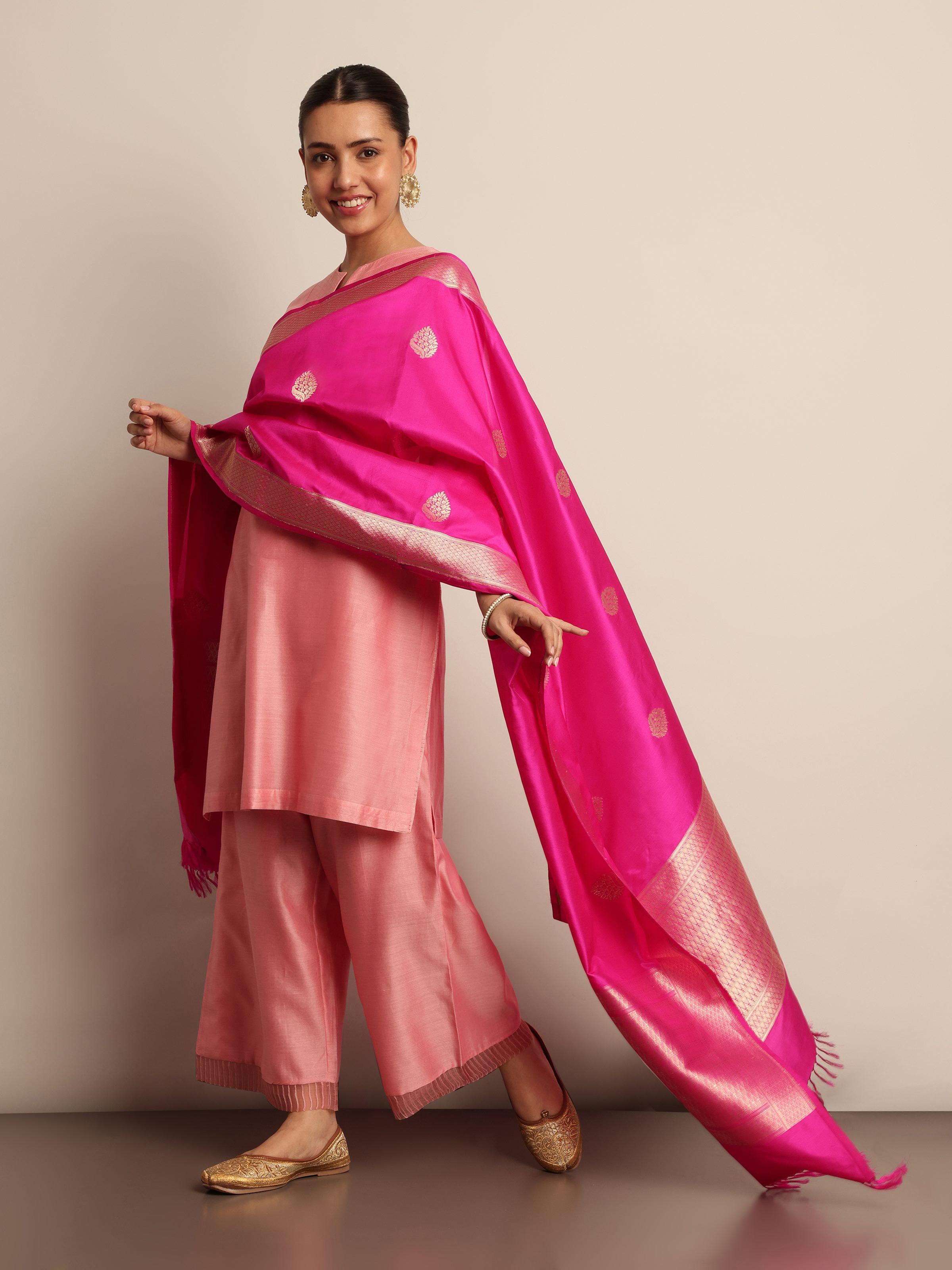 Pink Silk Banarasi Dupatta