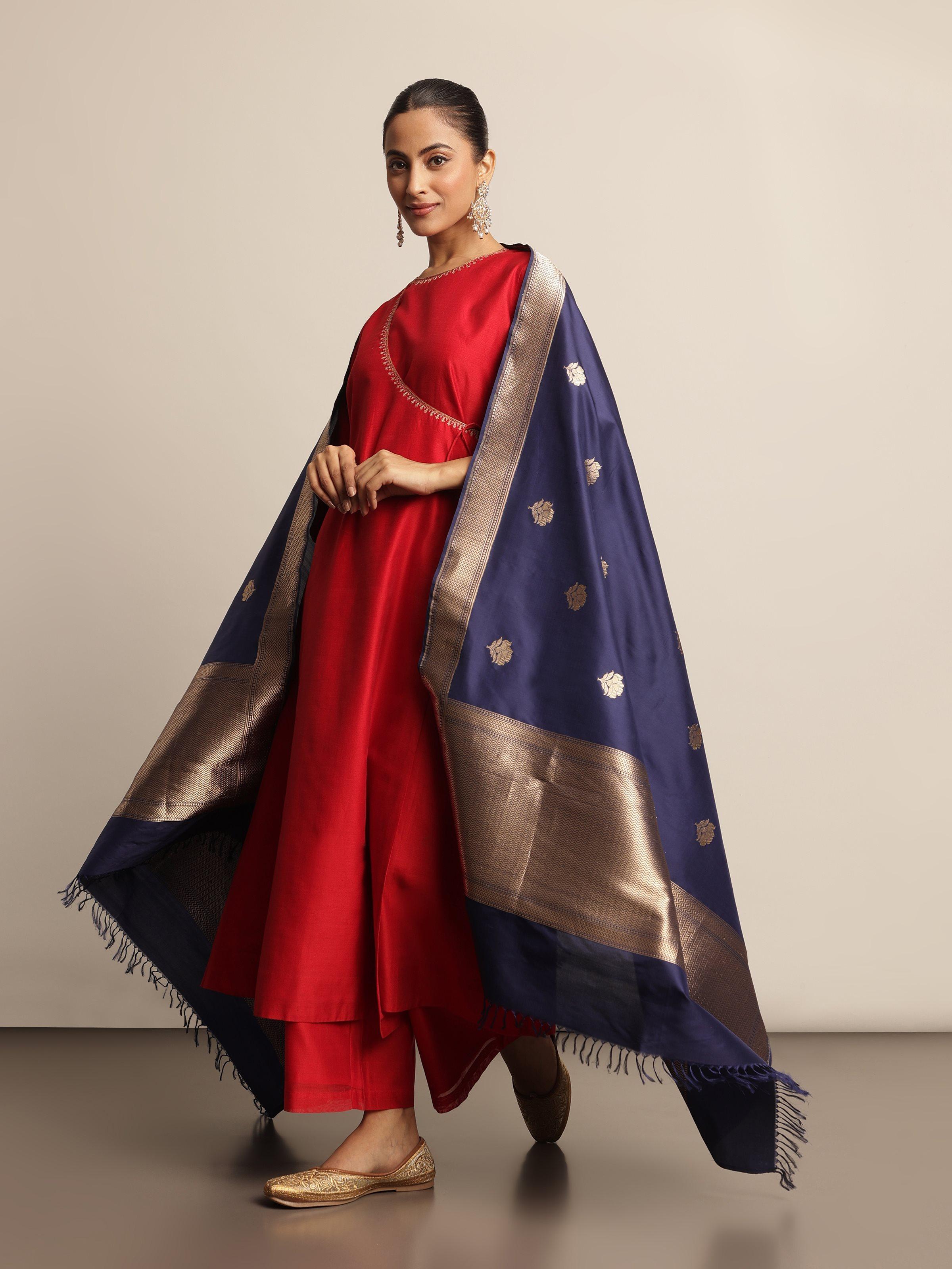Blue Silk Banarasi Dupatta