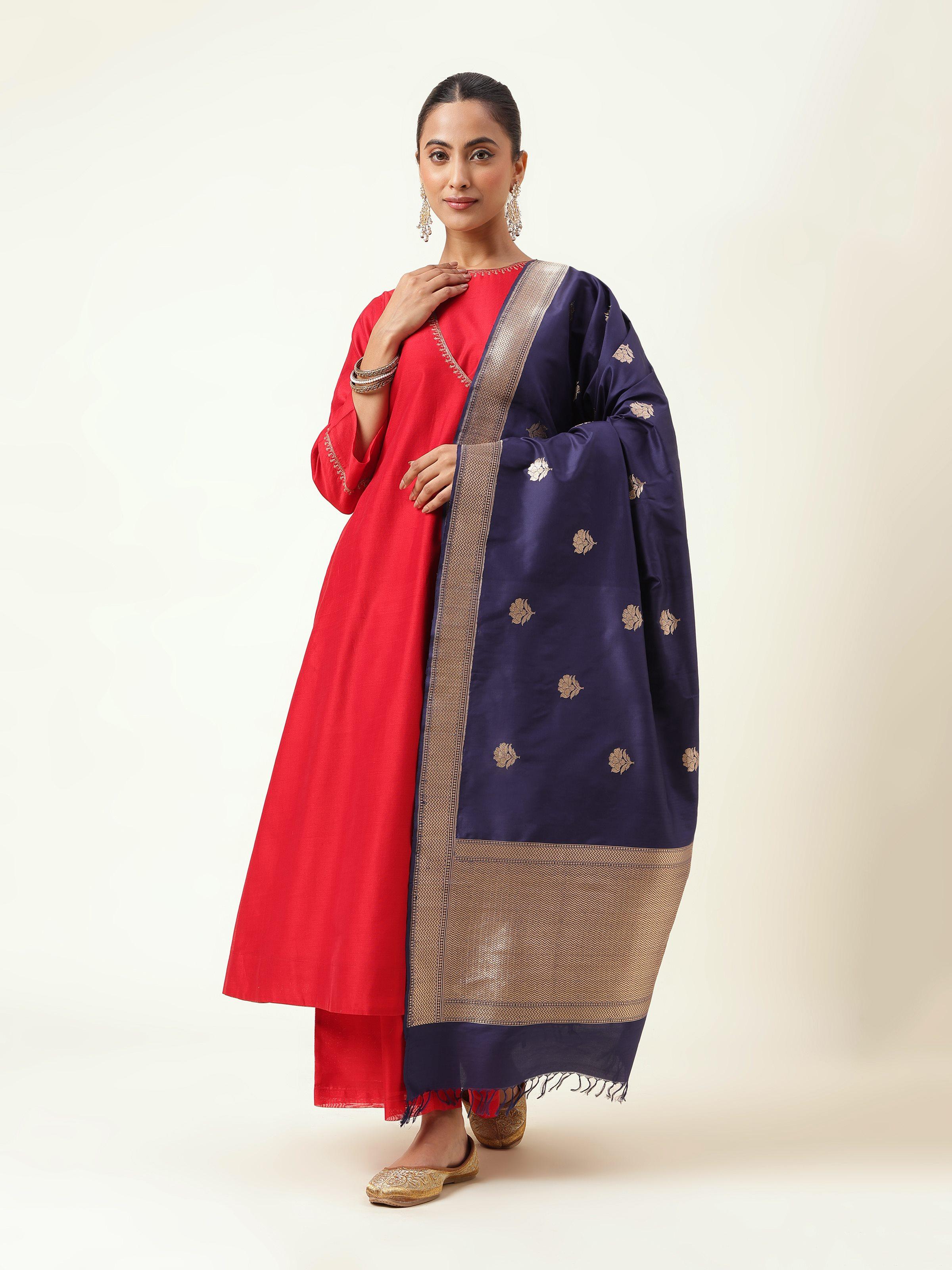 Blue Silk Banarasi Dupatta