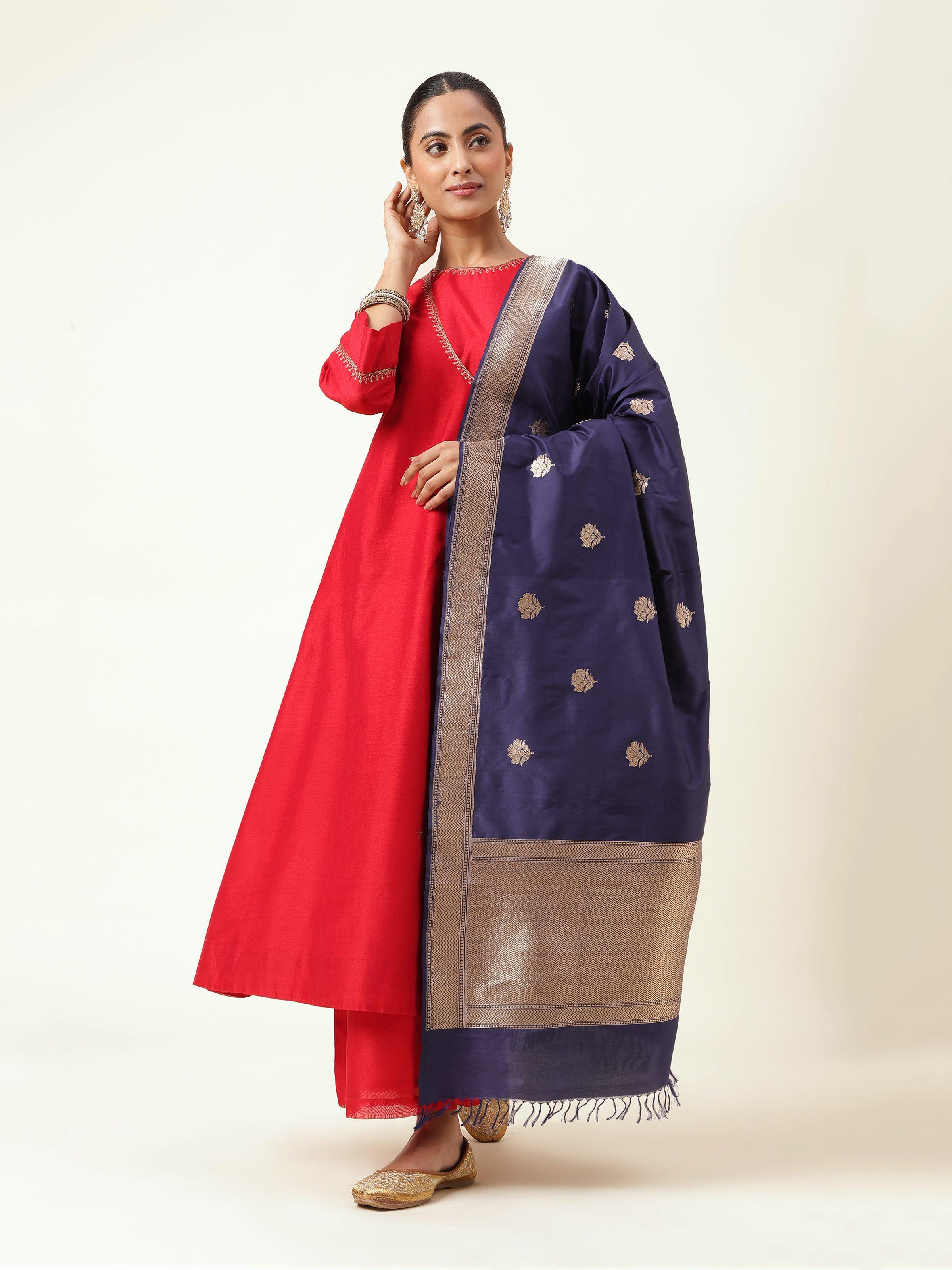 Blue Silk Banarasi Dupatta