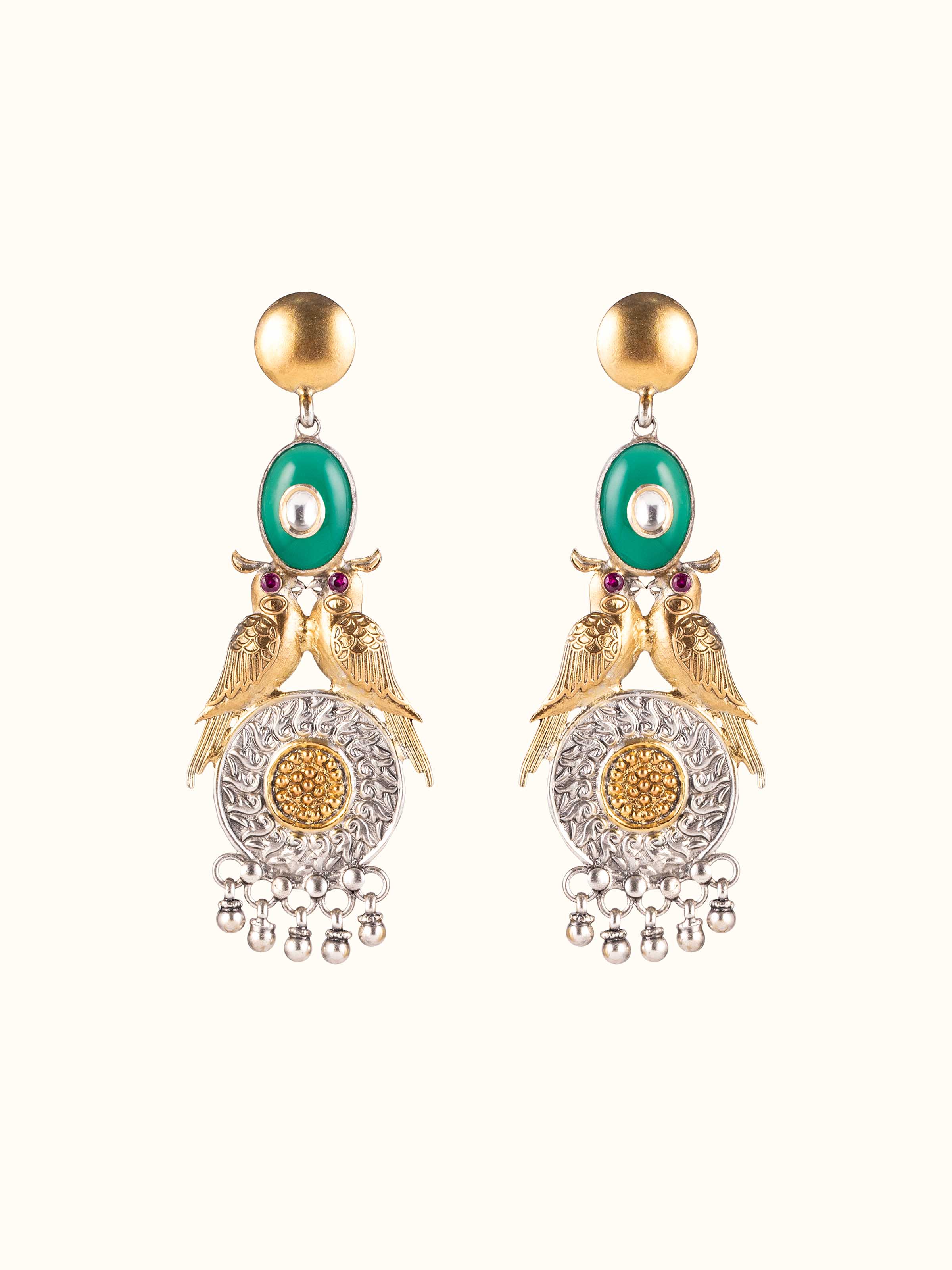 Front view of Silver Smithing Drop Earrings by Swadesh, showcasing the delicate and fine silver drop earrings design