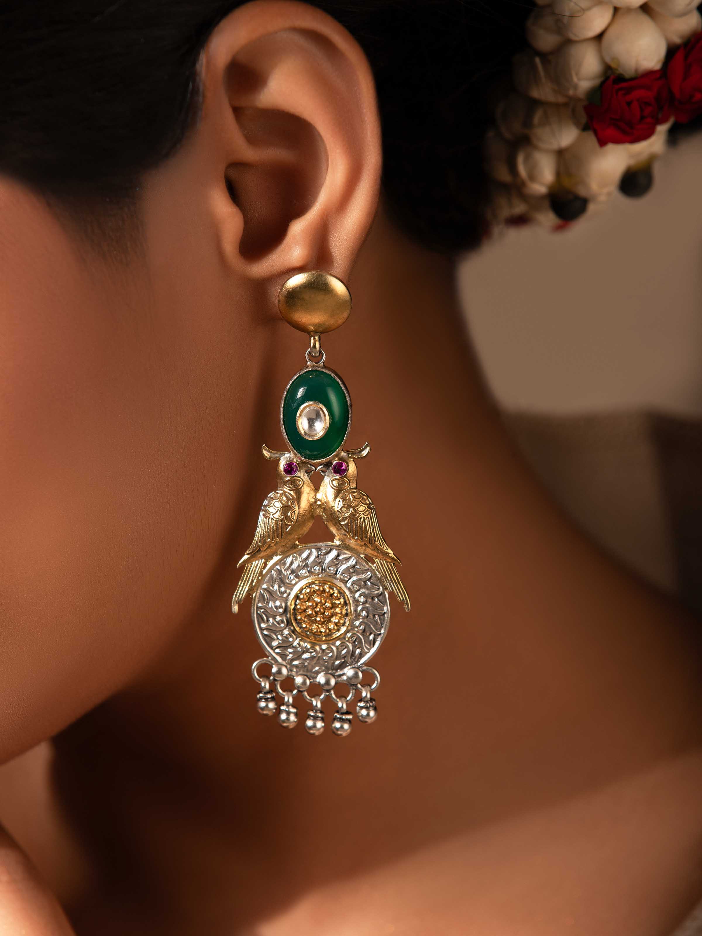 Close-up of Silver Smithing Drop Earrings by Swadesh, showing off the polished silver finish and elegant drop shape