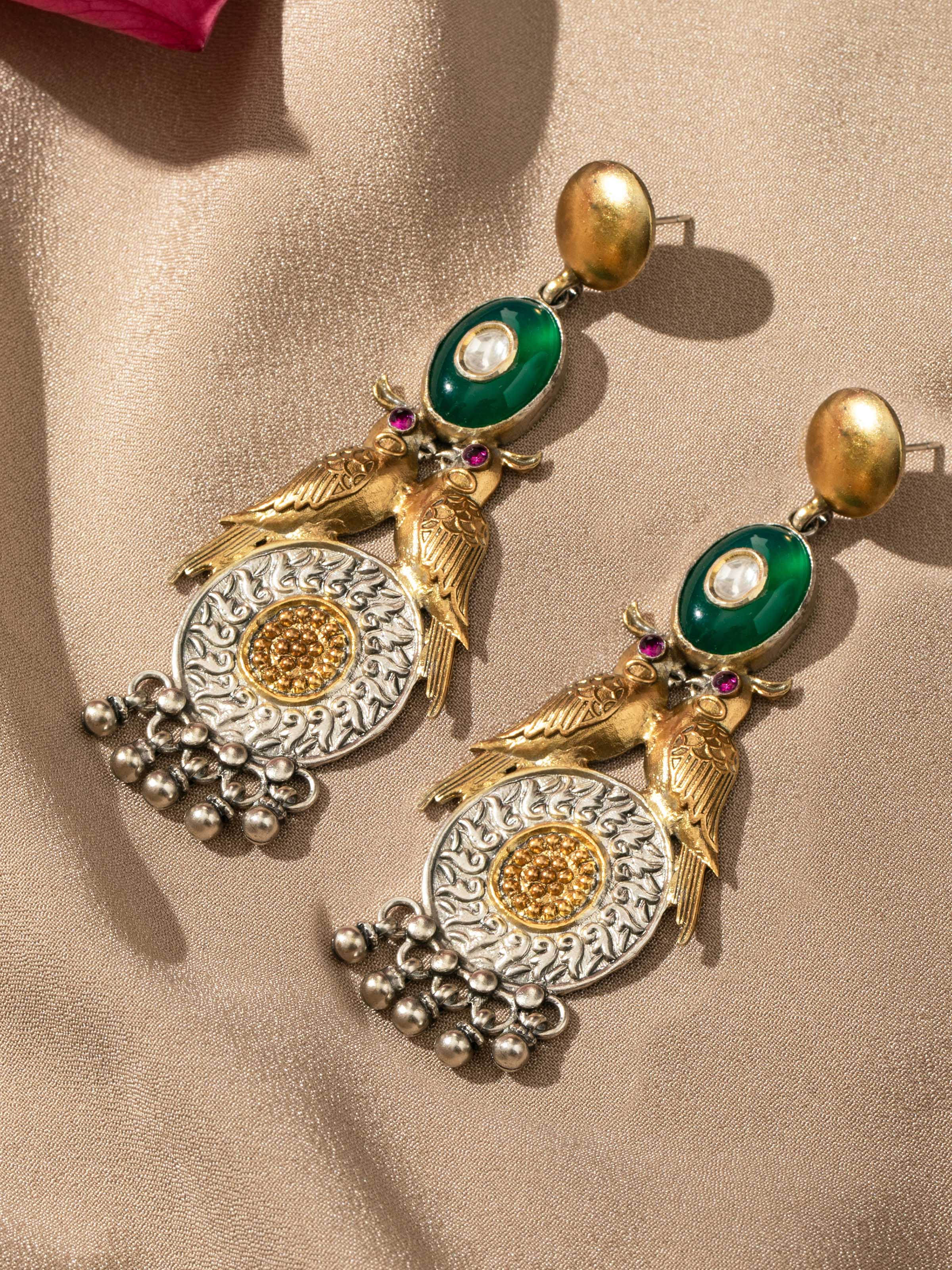 Detailed view of Silver Smithing Drop Earrings by Swadesh, showcasing the elegant drop design with a polished silver finish.