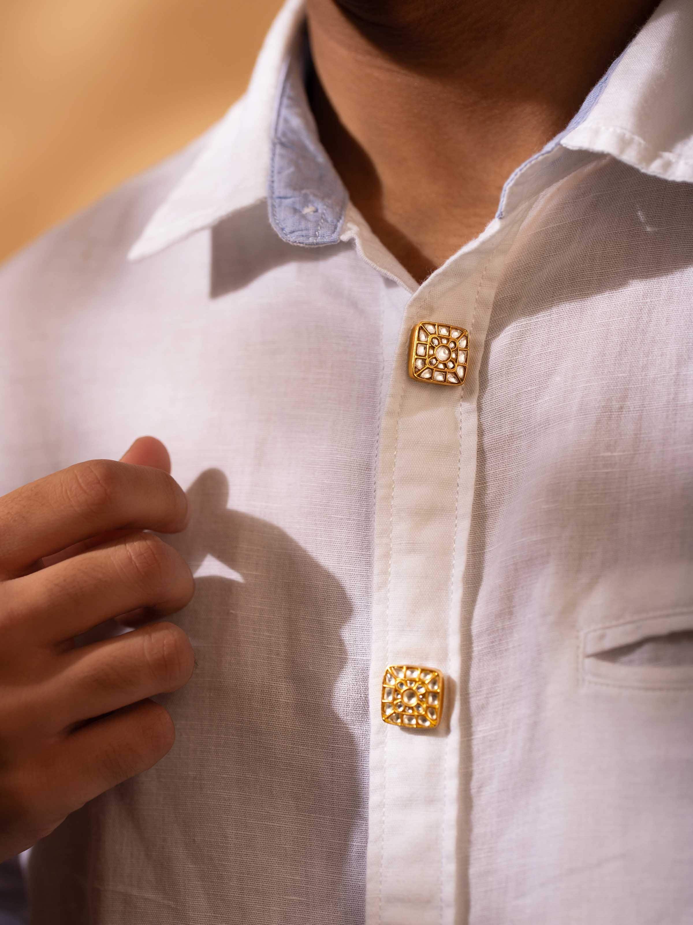 Side view of Silver Smithing Jodhpuri Button Set highlighting the detailed silverwork and button variety.