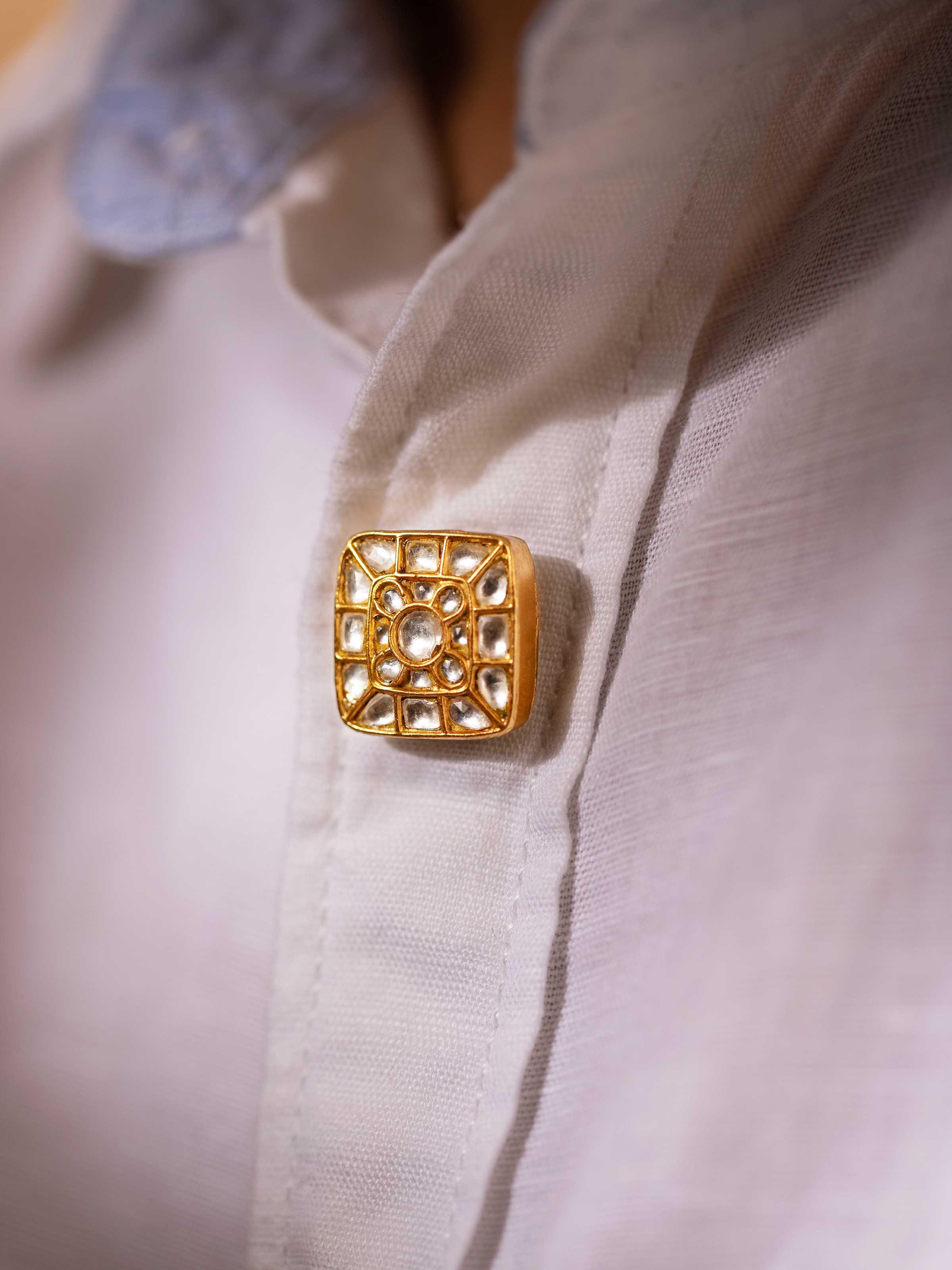 Close-up view of Silver Smithing Jodhpuri Button Set emphasizing the intricate designs of the silver buttons.