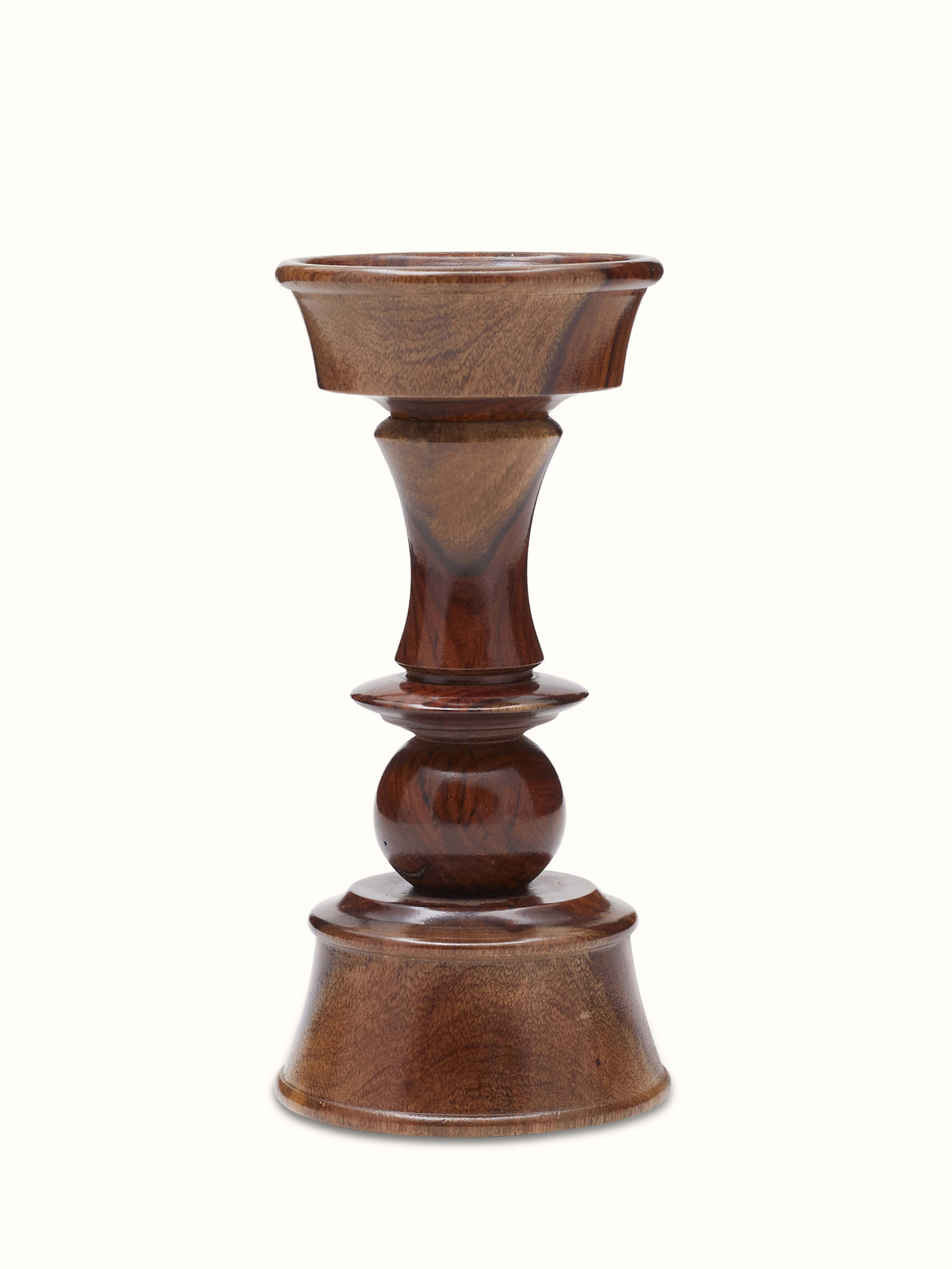 Front view of Natural Sheesham wood candle holder showcasing its elegant design and natural wood grain