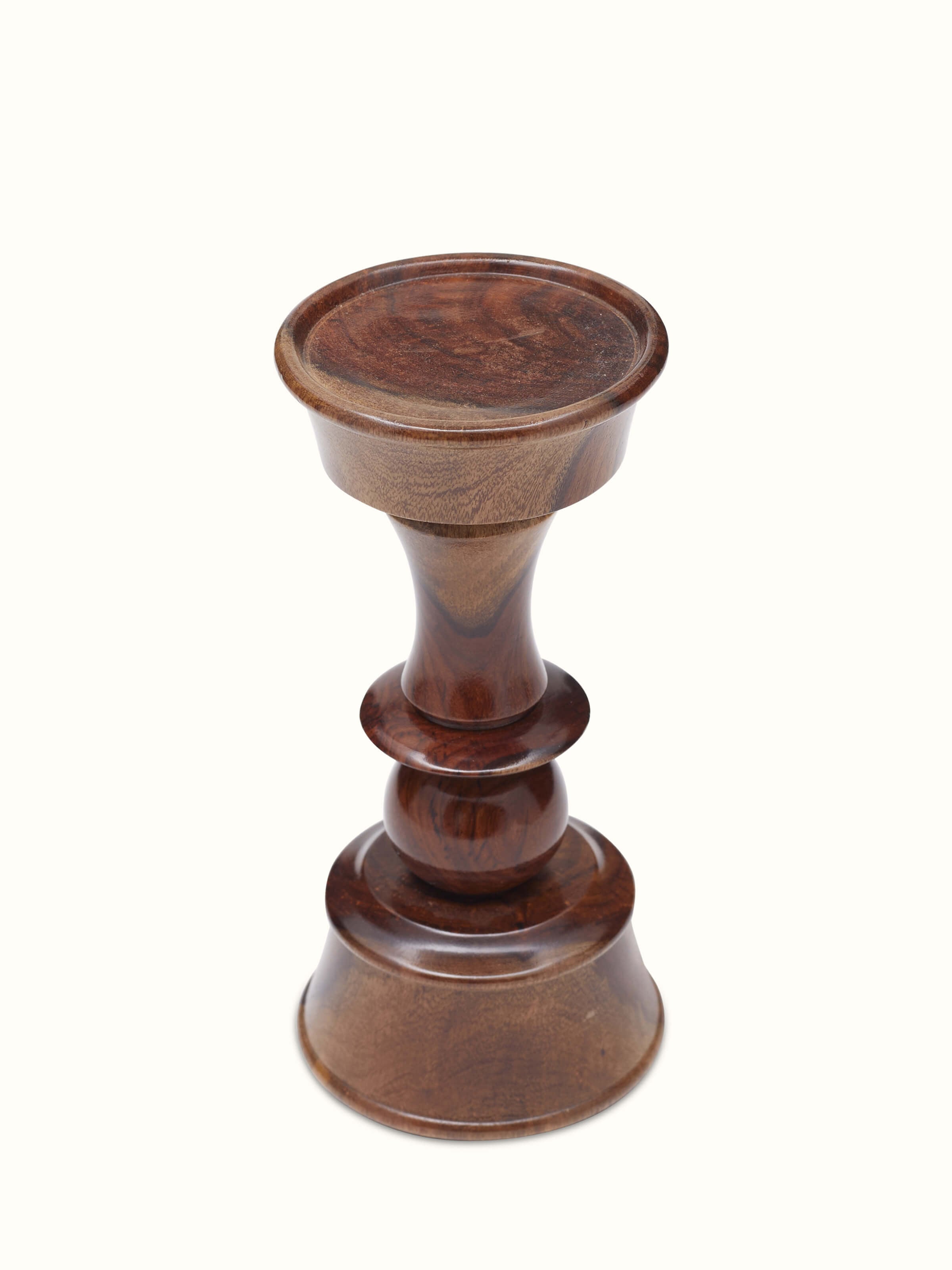 Close-up of Natural Sheesham wood candle holder showing the detailed craftsmanship and wood finish