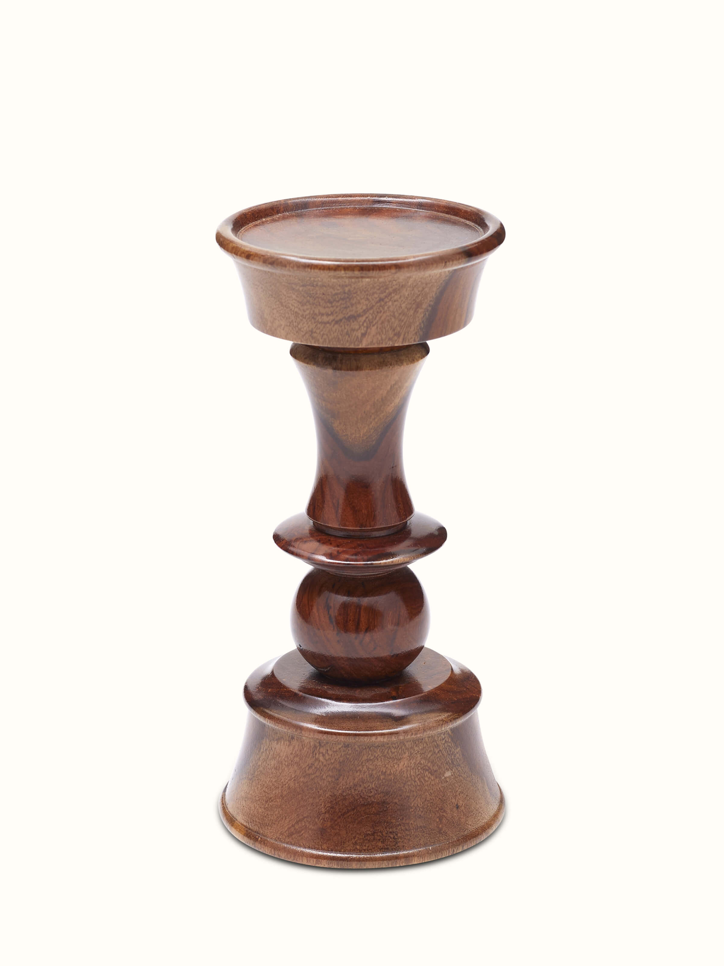 Detailed view of Natural Sheesham wood candle holder emphasizing its sturdy build and smooth surface