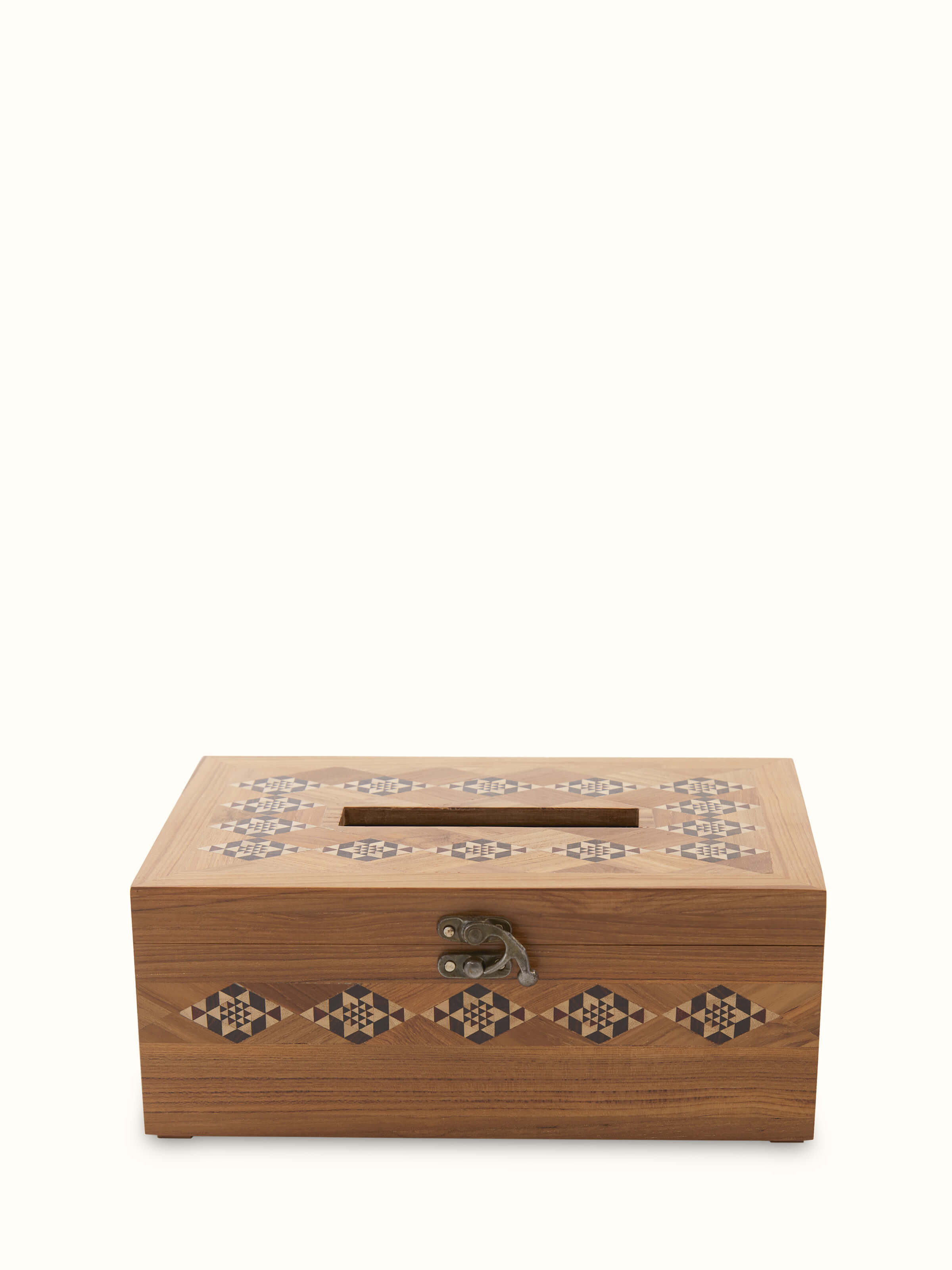 Detailed view of Marquetry Rosewood Tissue Box in Brown, emphasizing fine wood craftsmanship