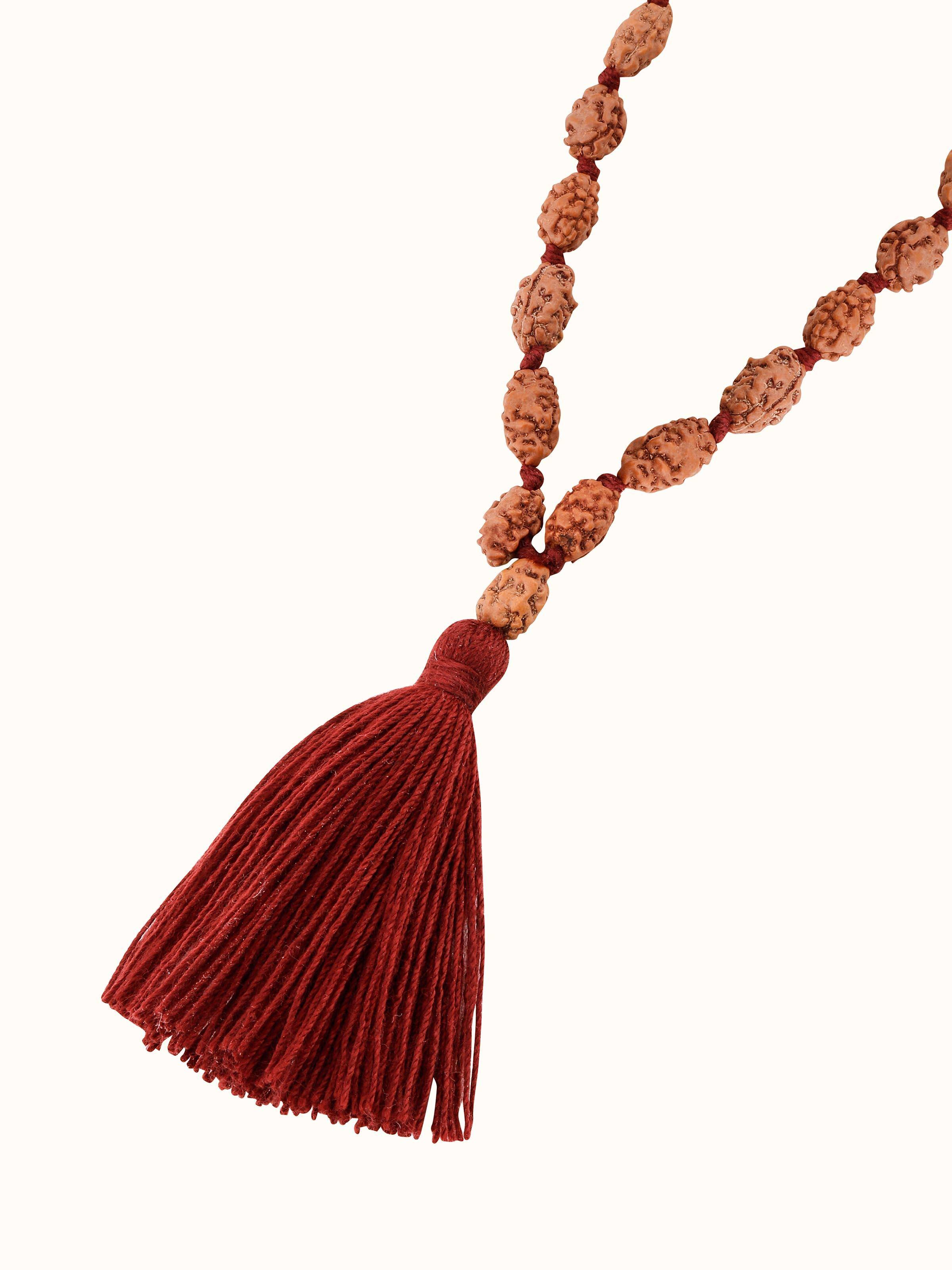 Detailed view of Dwimukhi Rudraksha Mala showcasing the texture and finish of the beads.
