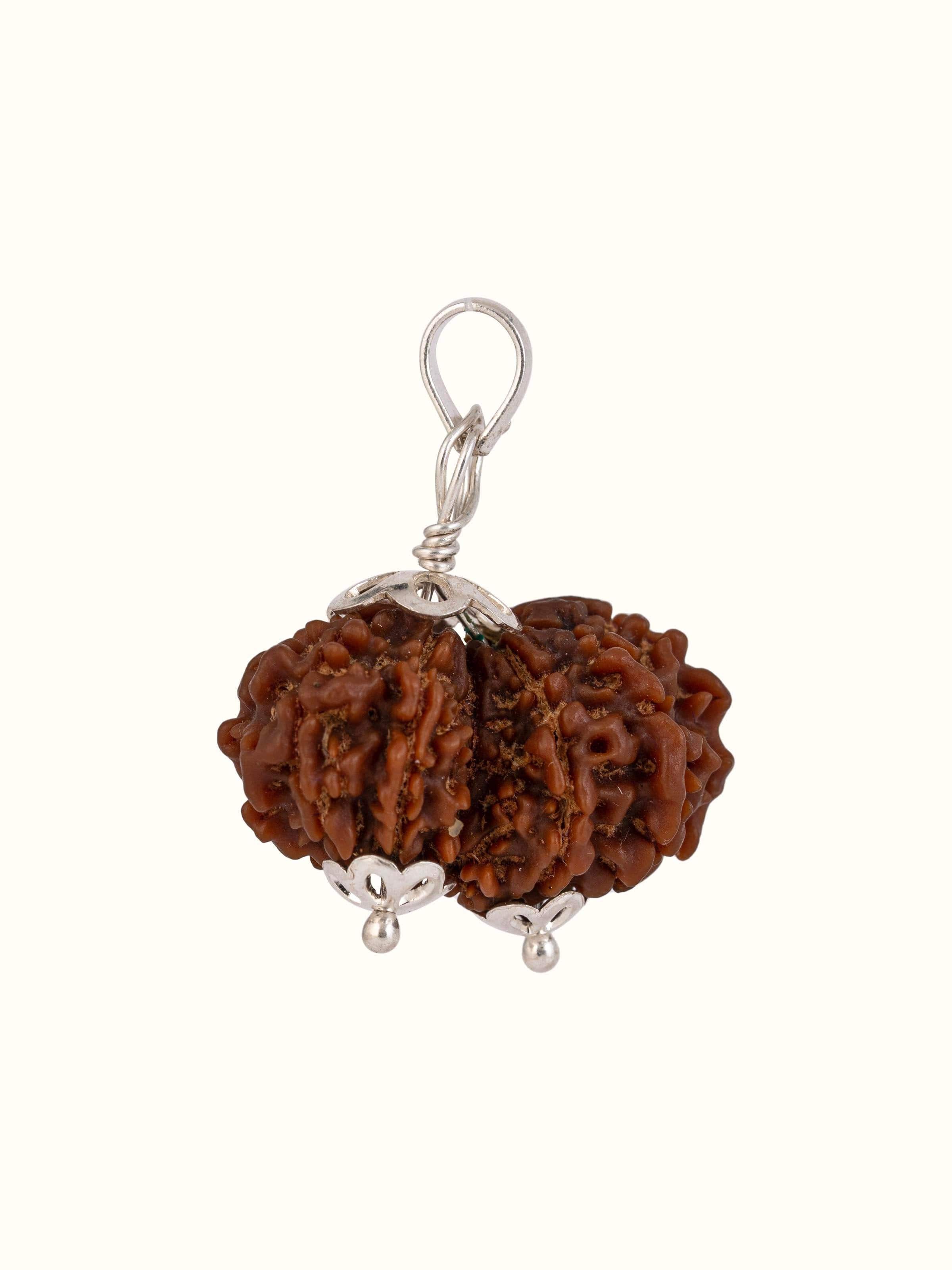 Front view of Gaurishankar Rudraksha Sterling Silver Pendant showcasing design and craftsmanship.