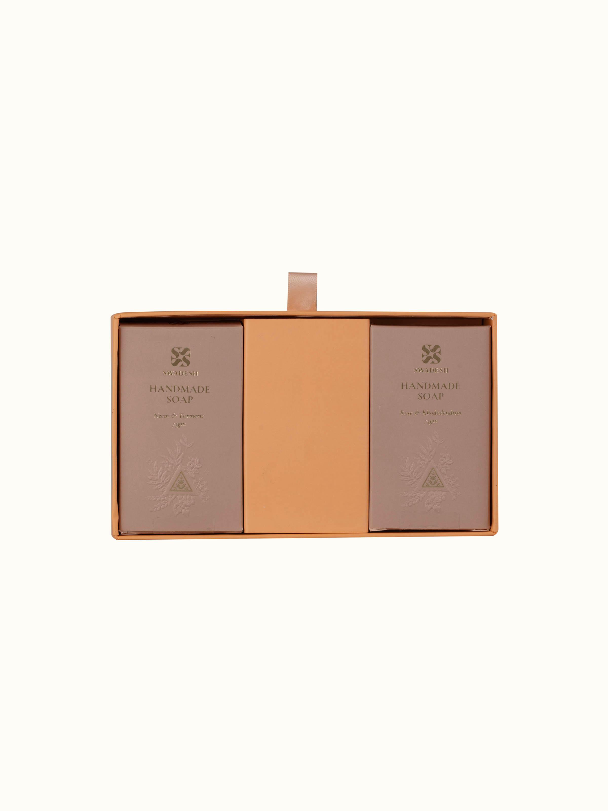 Overhead view of Suvasa Soap Combo Set (Pack of 2) showing both soap bars in their packaging from above.
