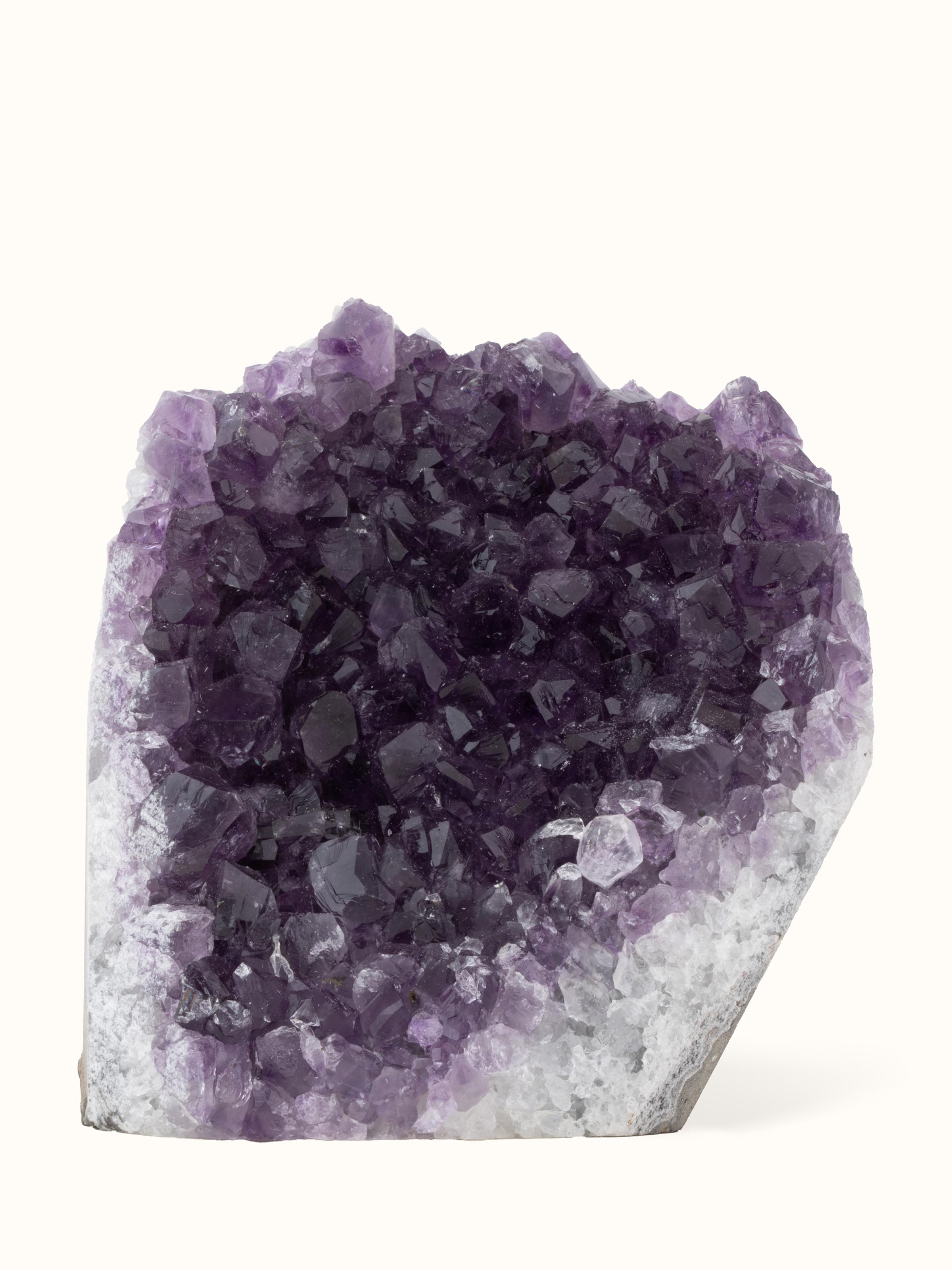 Overhead view of large Amethyst geode healing stone, emphasizing its natural geode structure