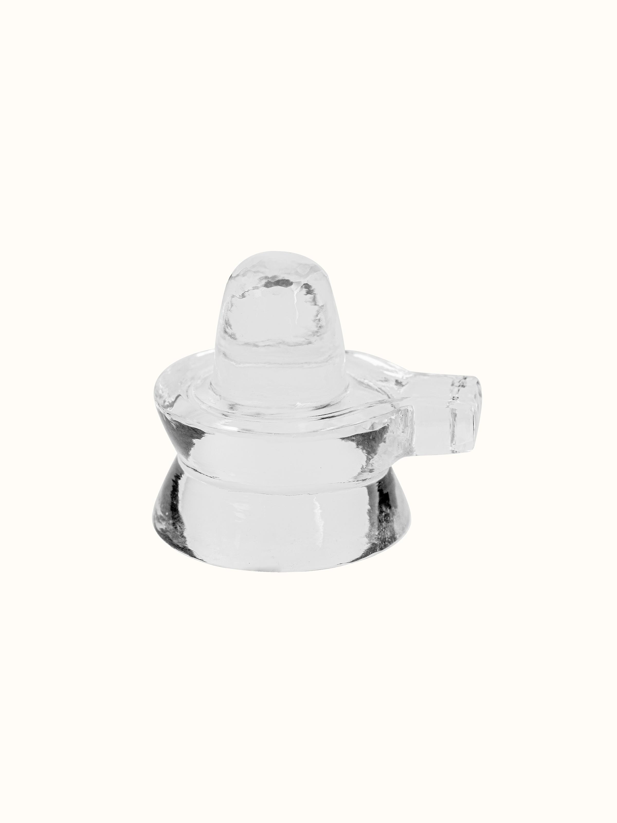 Front view of Medium Crystal Shivling highlighting its smooth surface and intricate craftsmanship