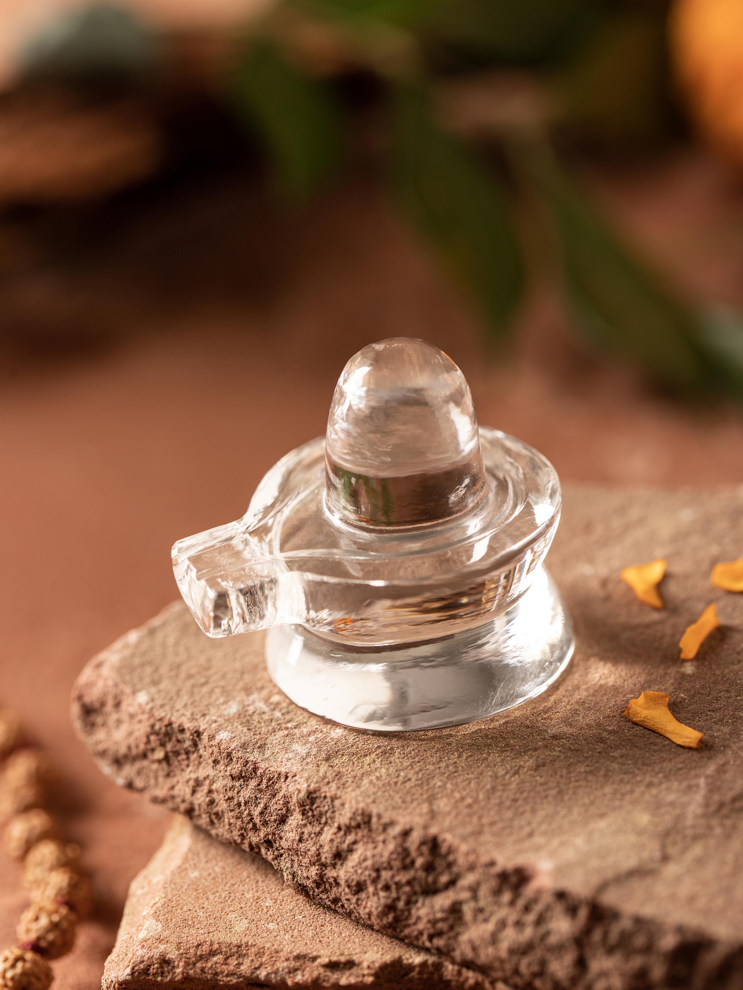 Close-up of Medium Crystal Shivling showcasing detailed textures and design elements