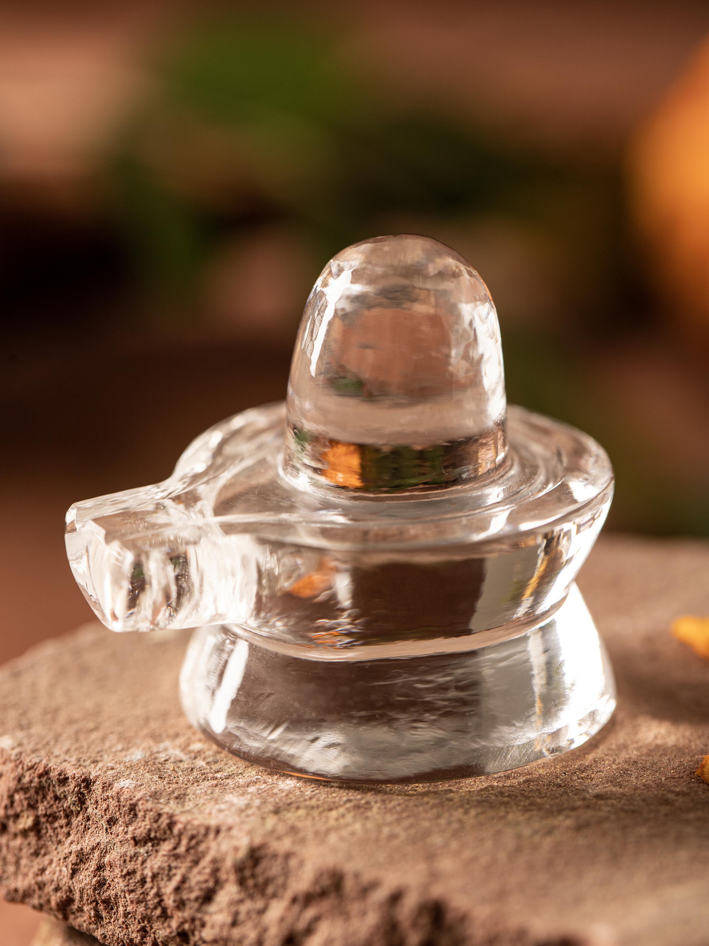 Detailed view of Medium Crystal Shivling focusing on its polished finish and overall shape