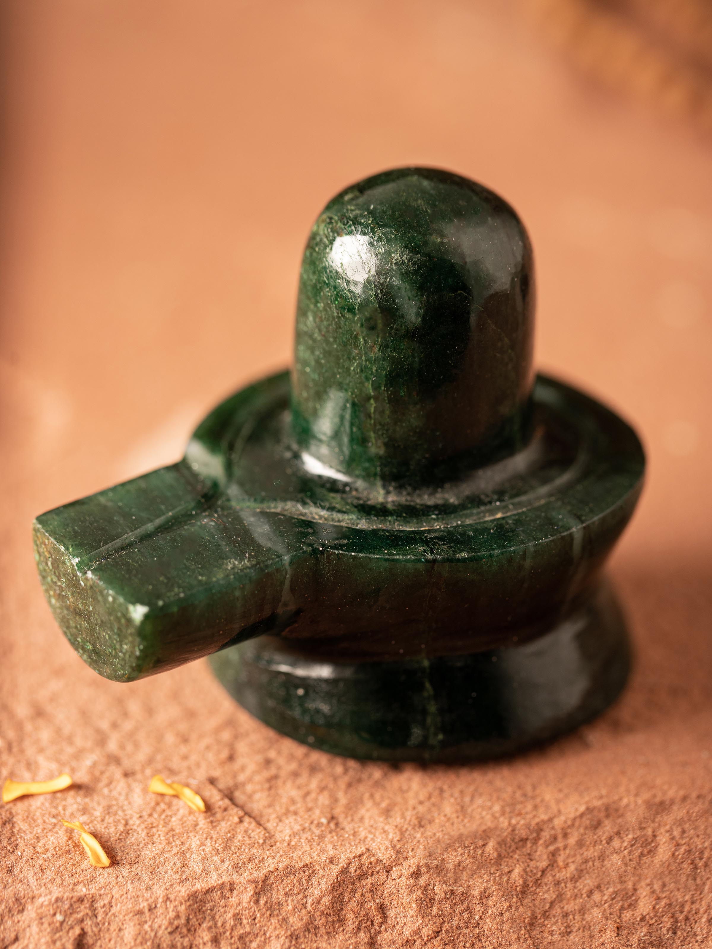 Close-up of Jade Shivling (Medium) focusing on the fine details and texture of the jade stone.