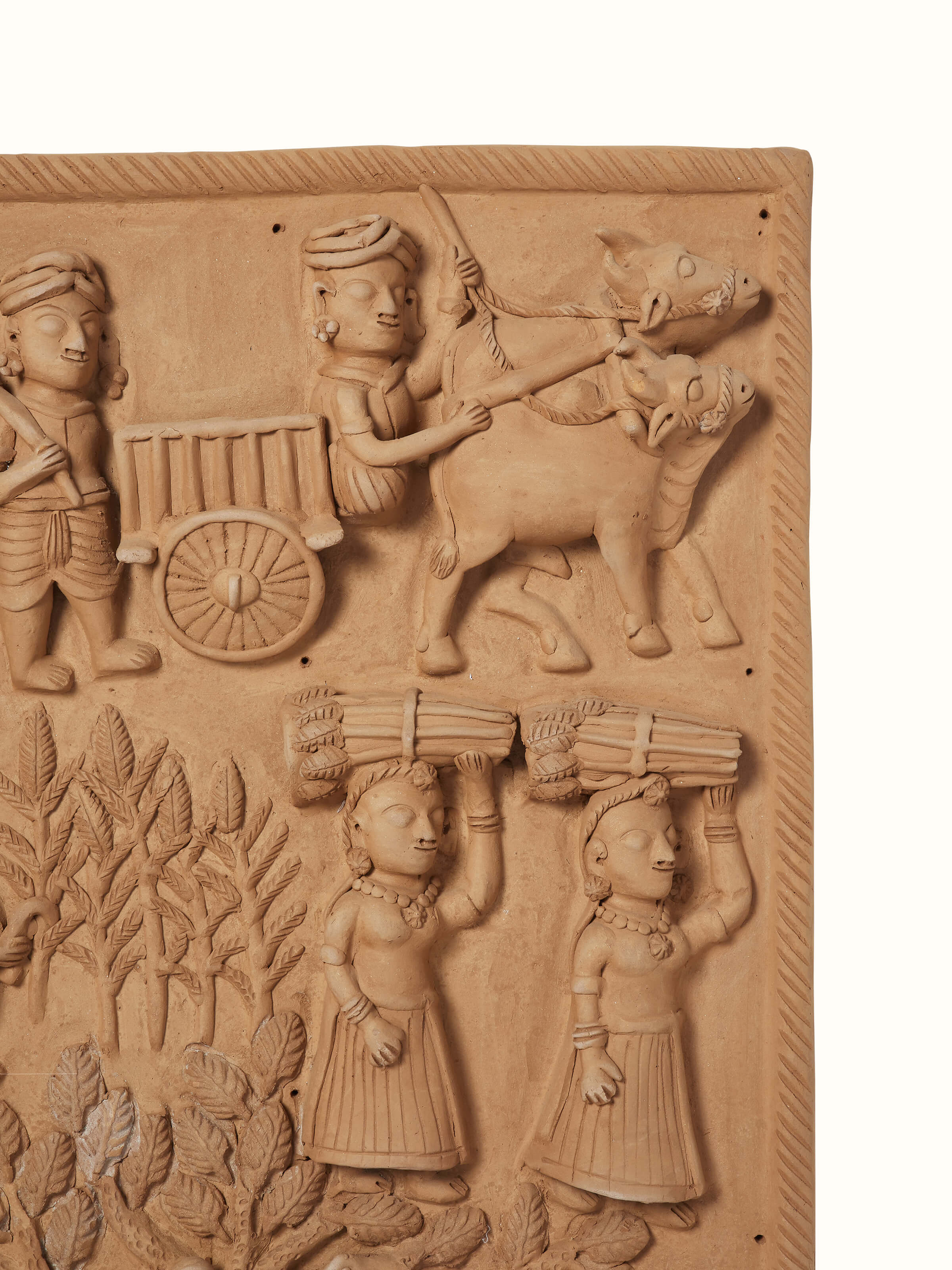 Close-up view of Terracotta Clay Village Scene Sculpture displaying fine details and textures.