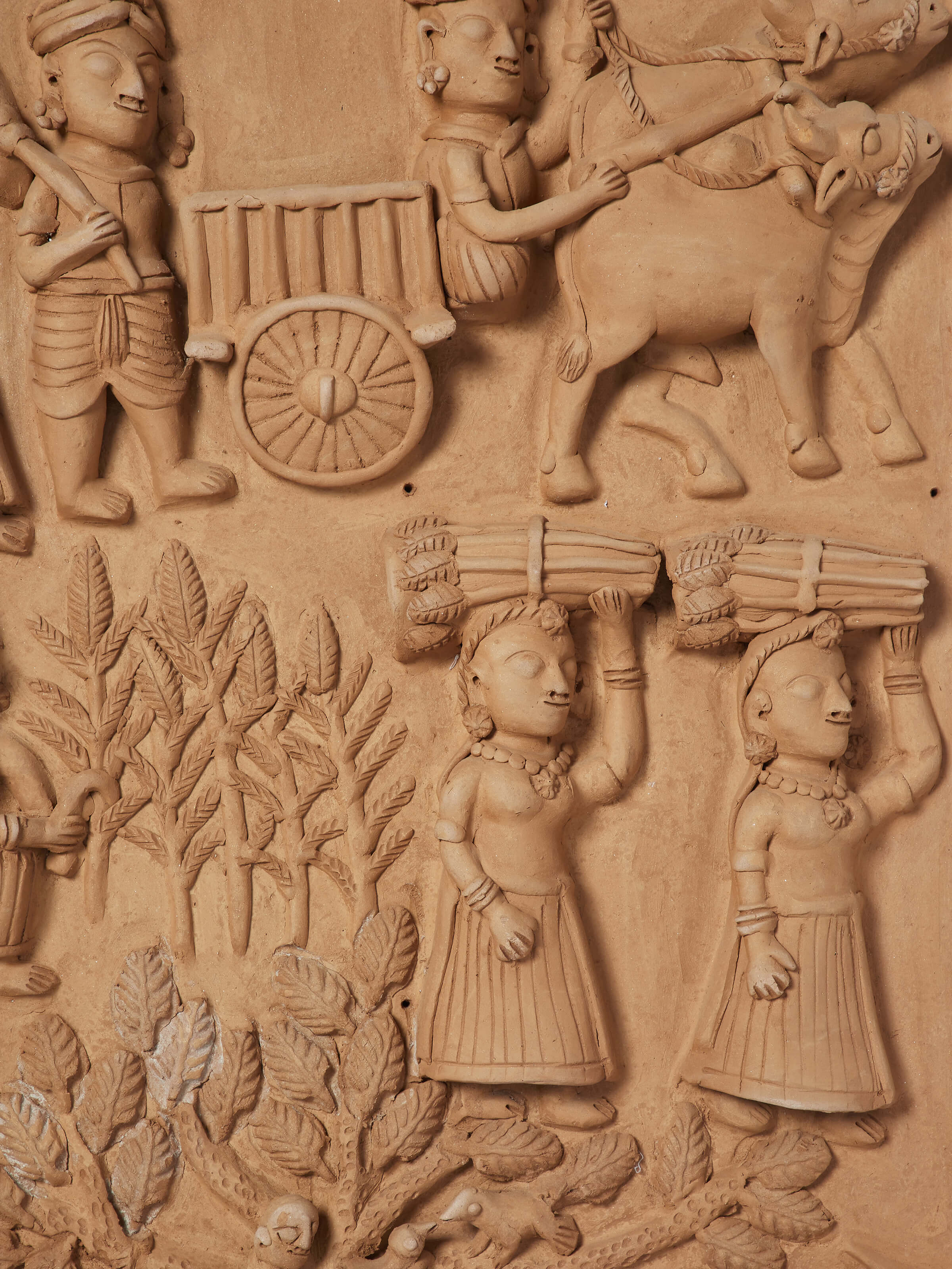 Back view of Terracotta Clay Village Scene Sculpture showcasing overall design and craftsmanship.