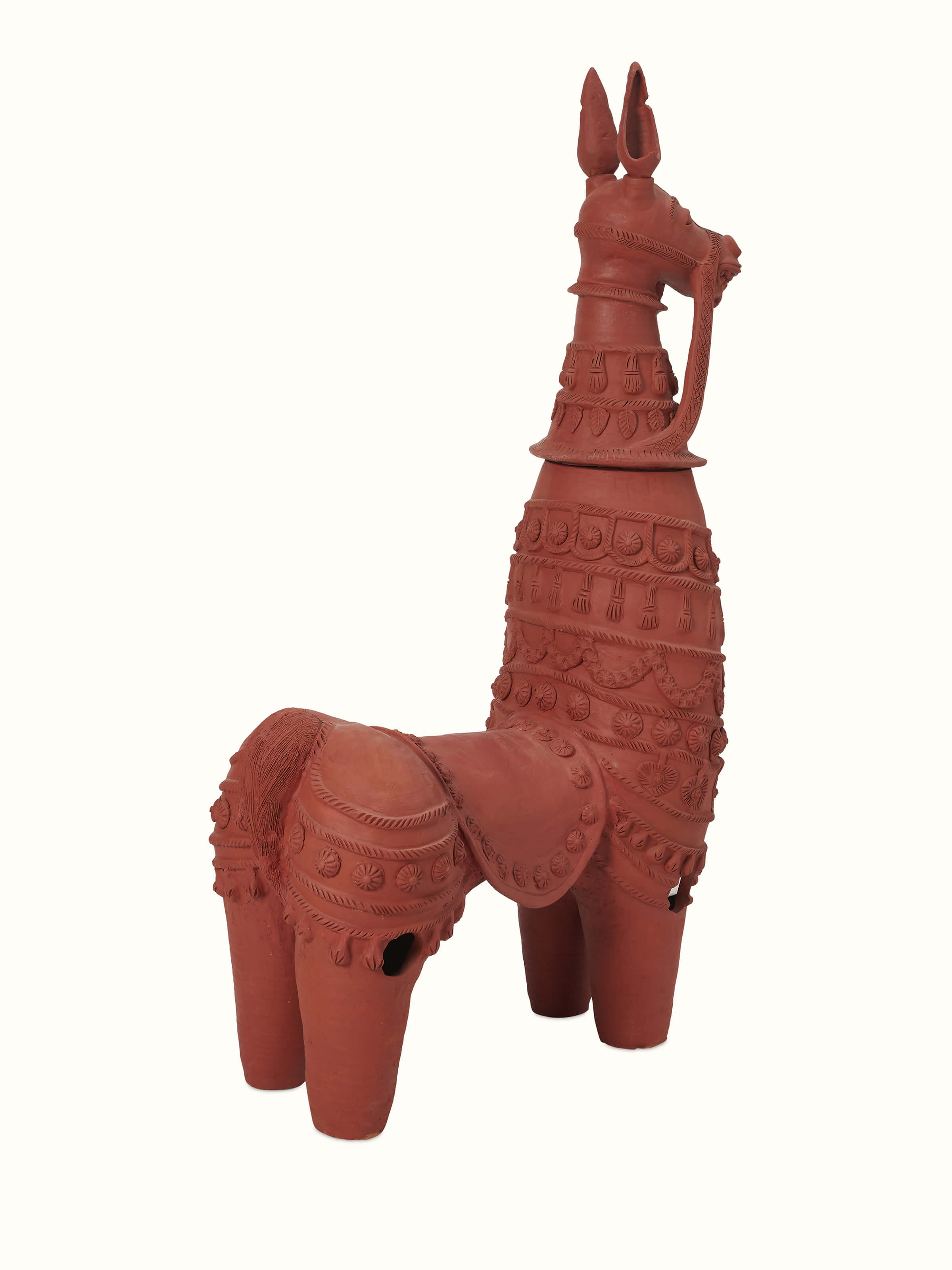 Full view of Terracotta Clay Horse Sculpture displaying the overall form and details of the horse