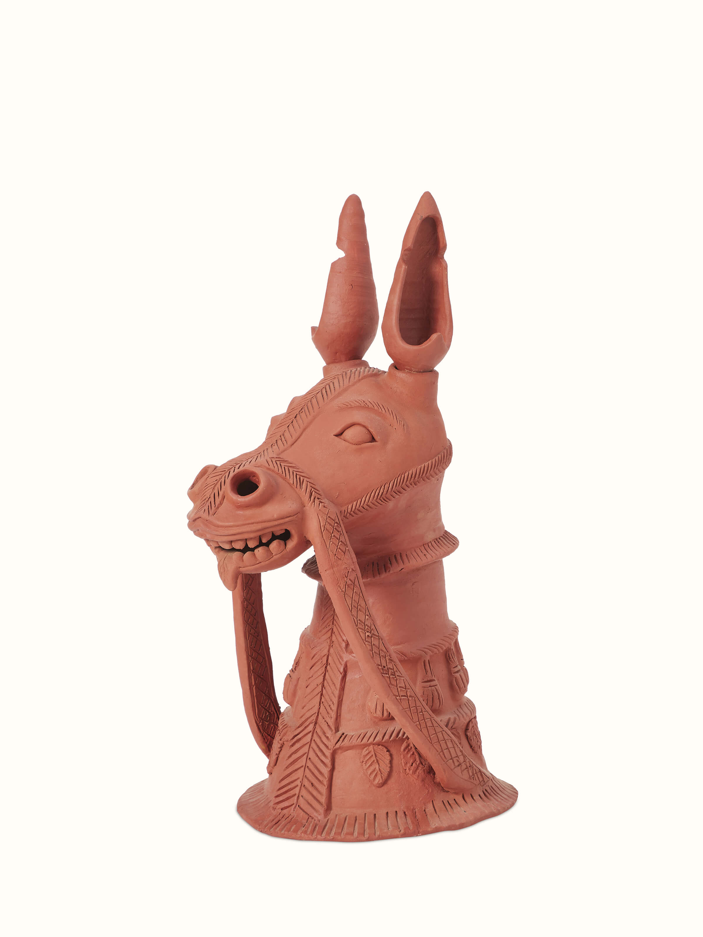 Full view of Terracotta clay horse sculpture showcasing overall design and craftsmanship.