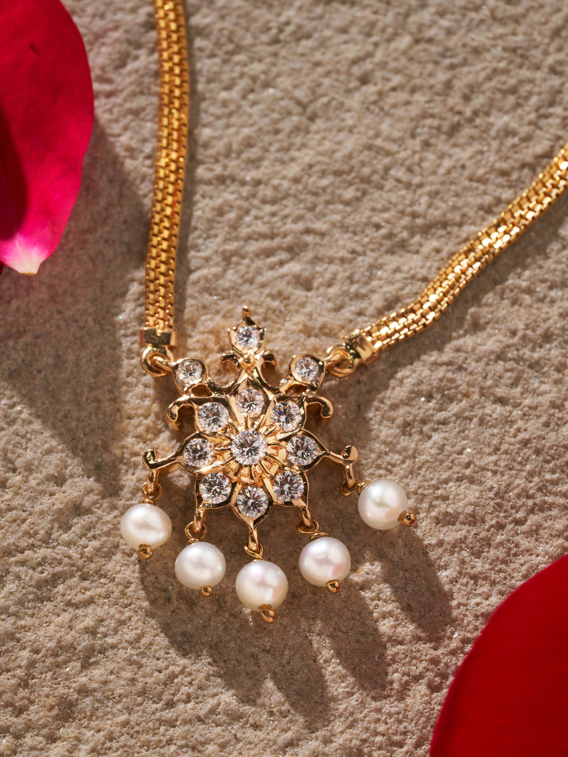 Close-up showing the delicate gold setting and finish