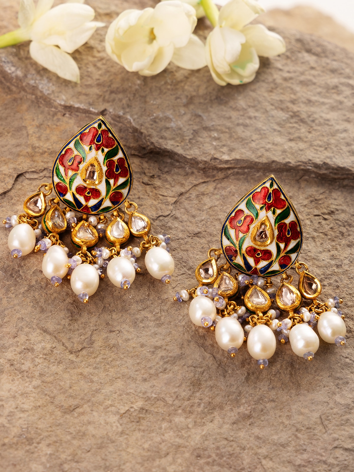 Lifestyle image showing the earrings worn for a traditional and elegant appeal