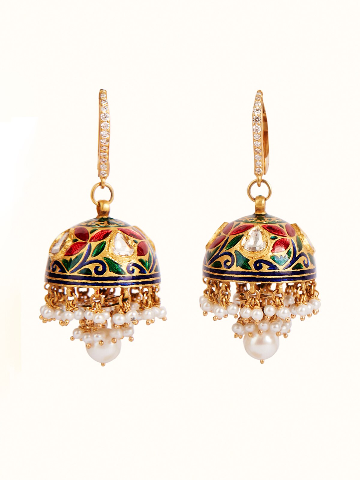 Meenakari 22 Karat Gold Jhumkas