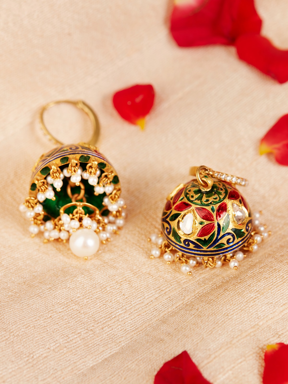 Meenakari 22 Karat Gold Jhumkas