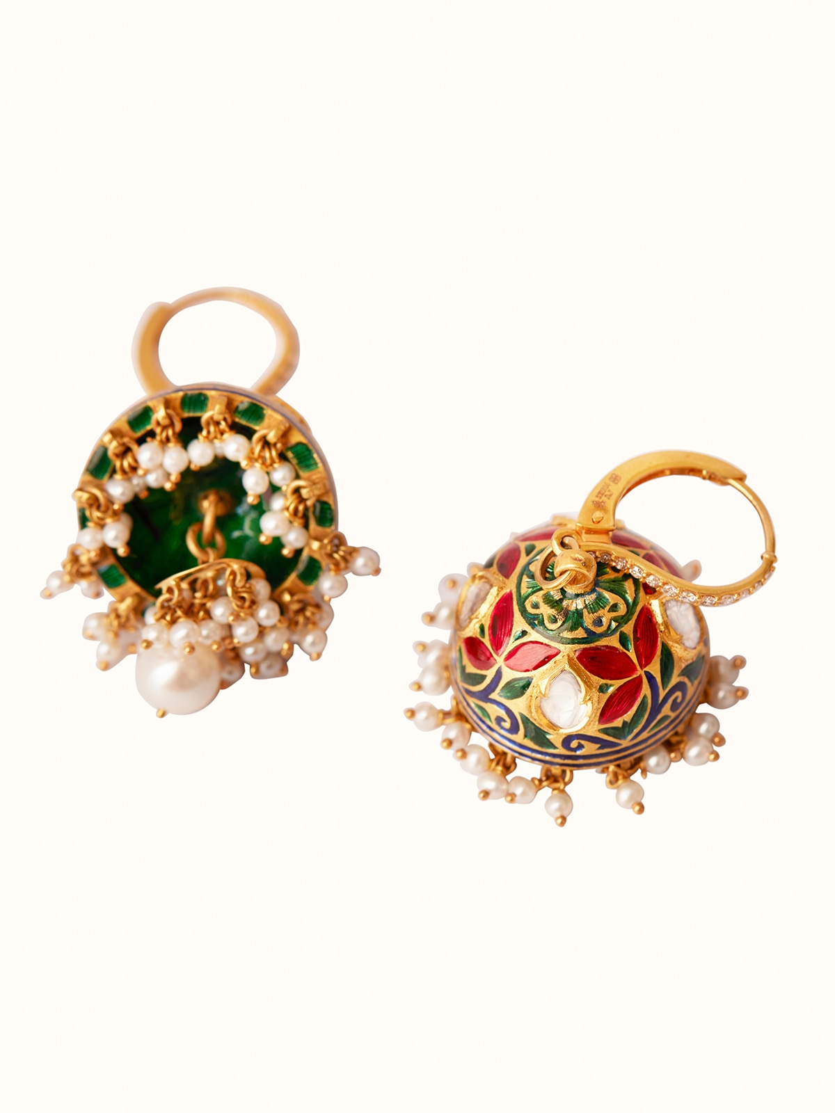 Meenakari 22 Karat Gold Jhumkas