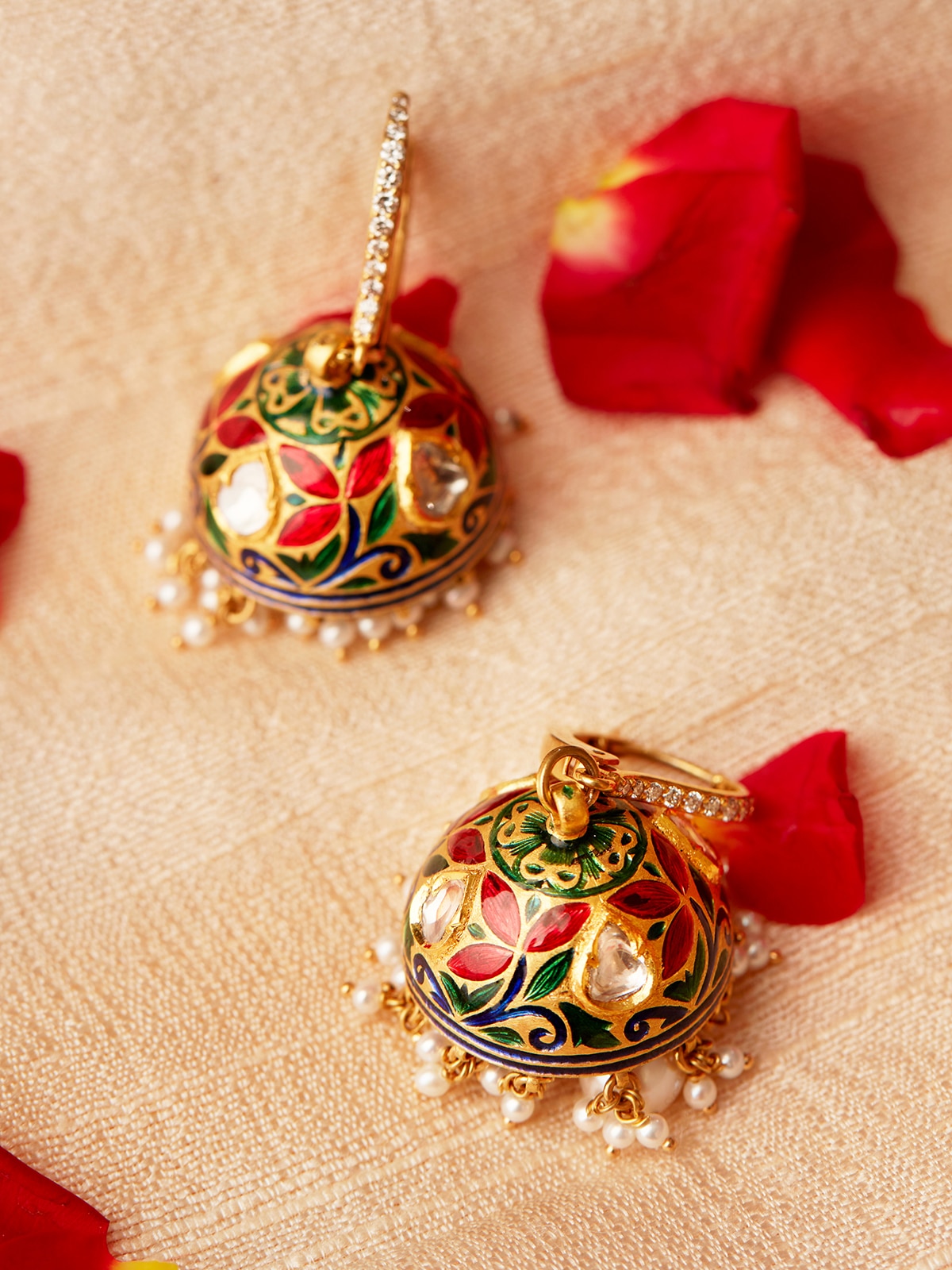 Meenakari 22 Karat Gold Jhumkas