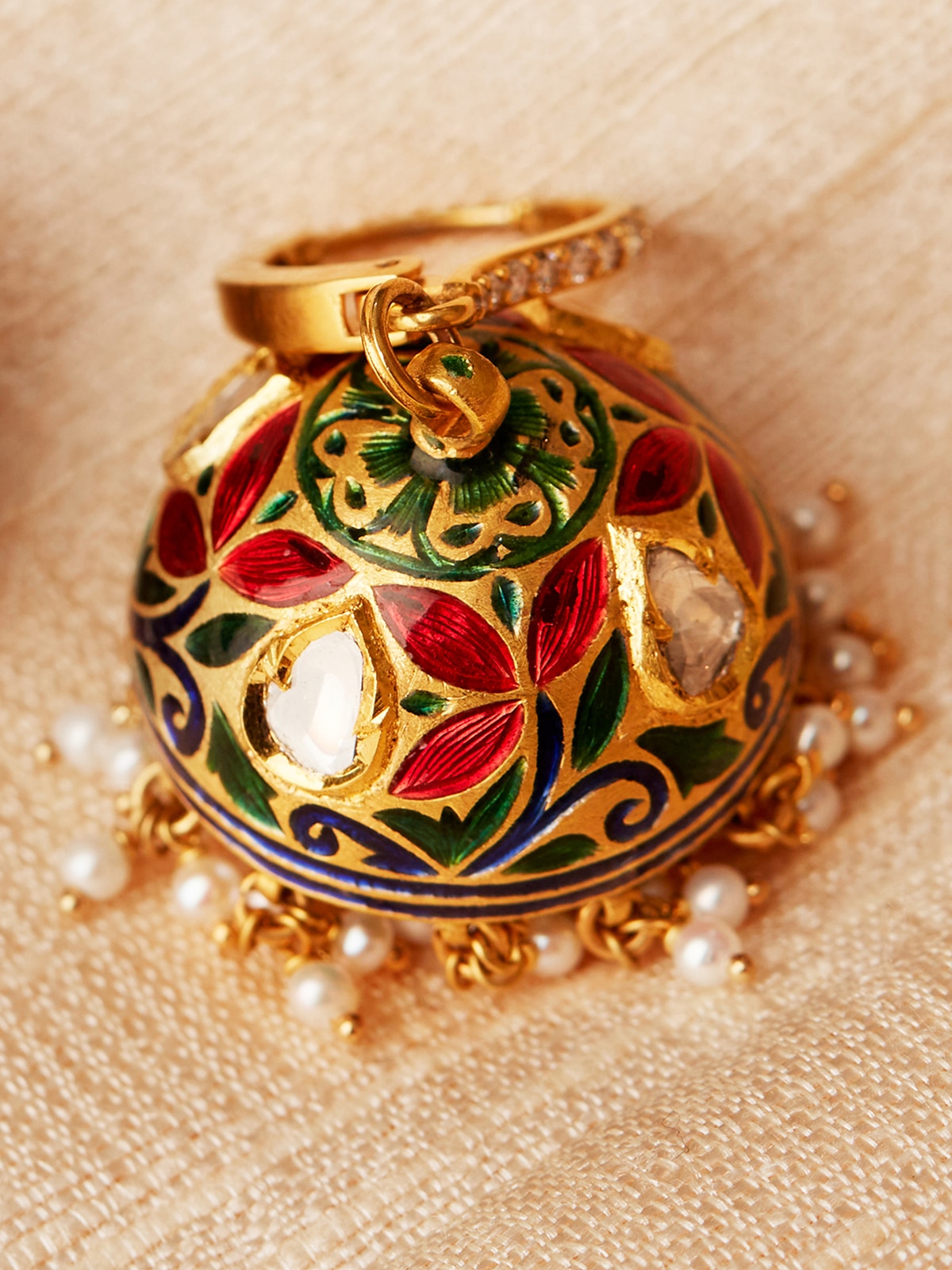 Meenakari 22 Karat Gold Jhumkas