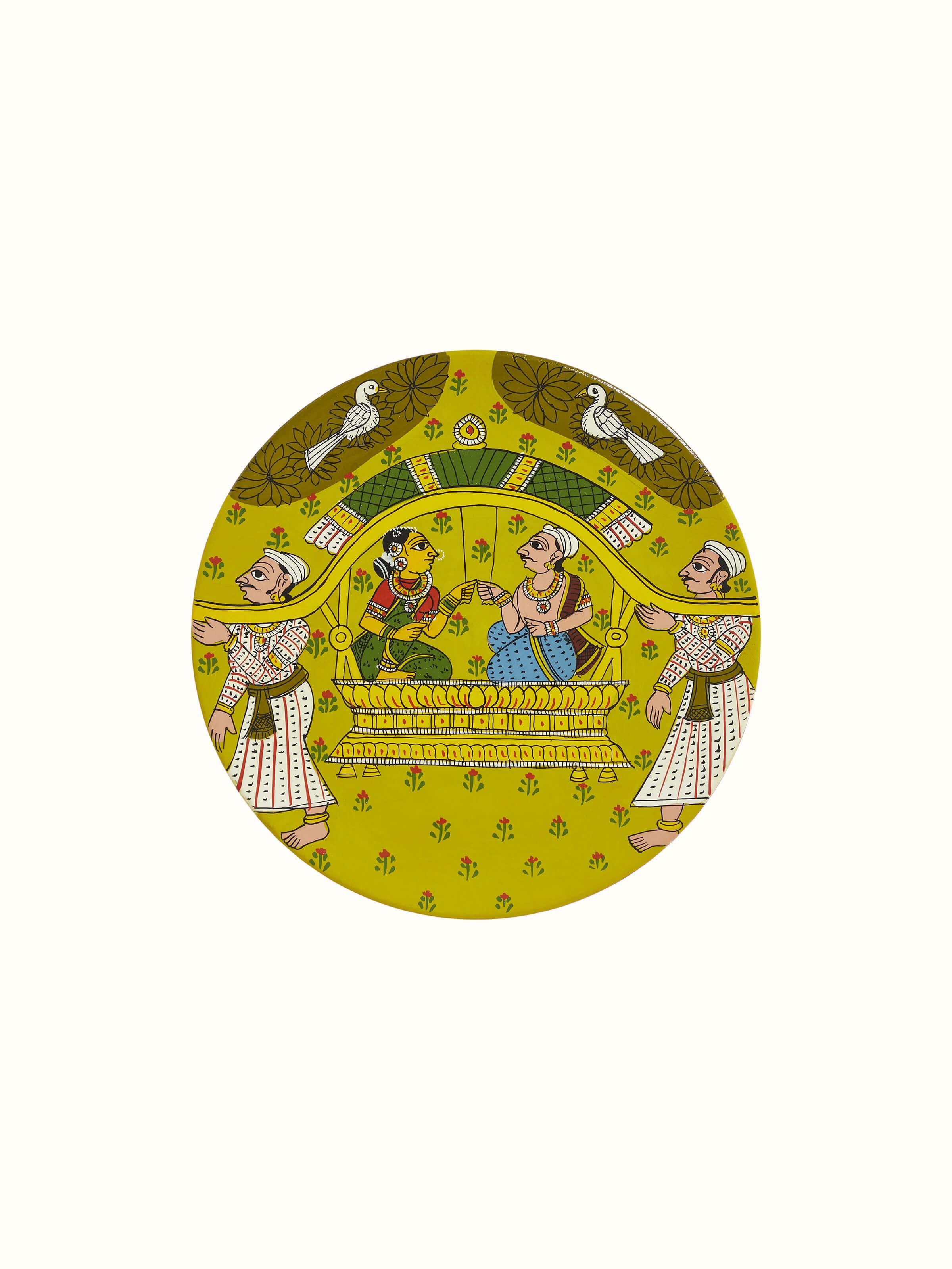 Front view of Cheriyal Palkhi Display Plate with traditional Cheriyal art design and vibrant colors.