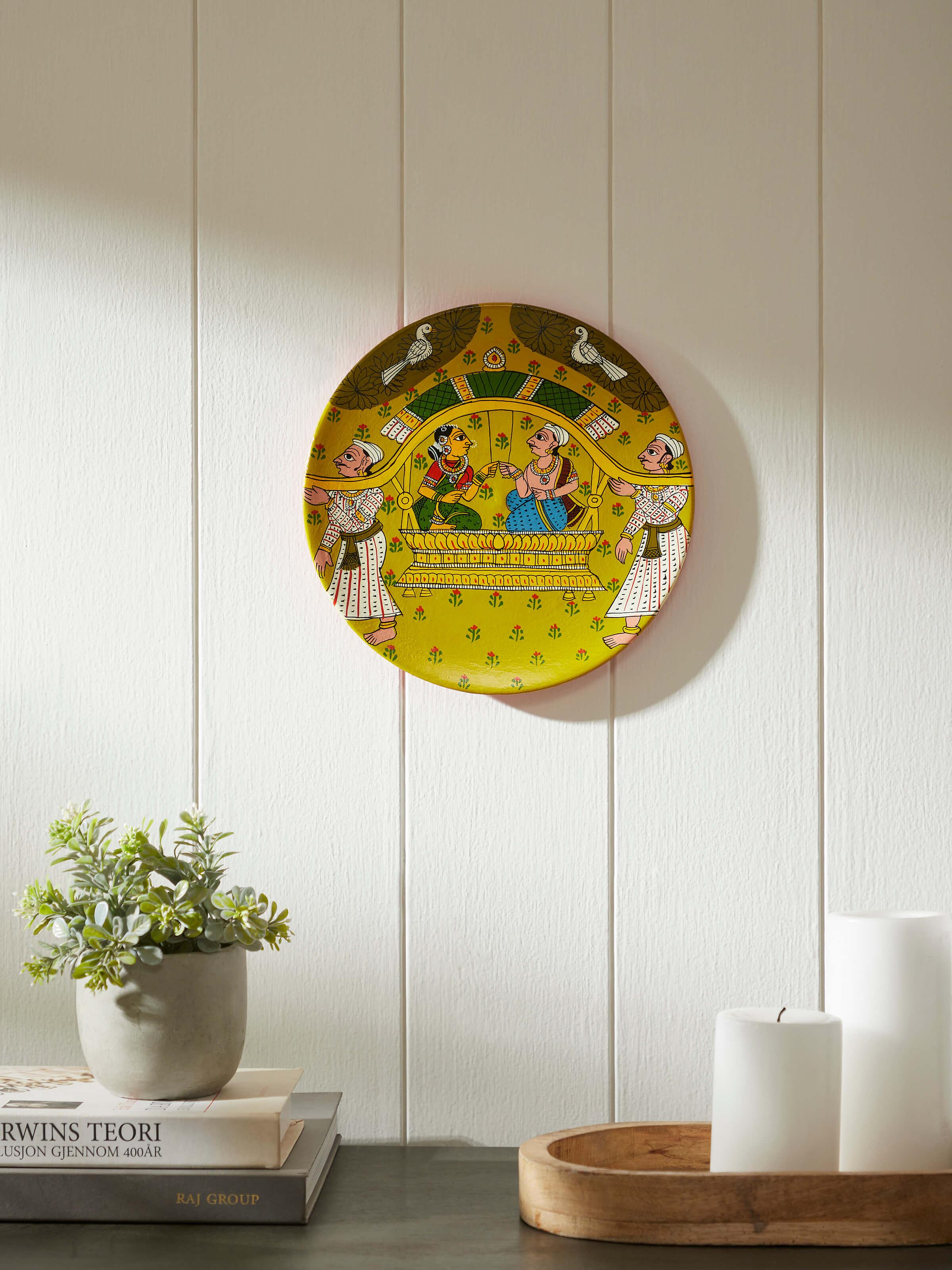 Side view of Cheriyal Palkhi Display Plate highlighting detailed traditional artwork and craftsmanship.