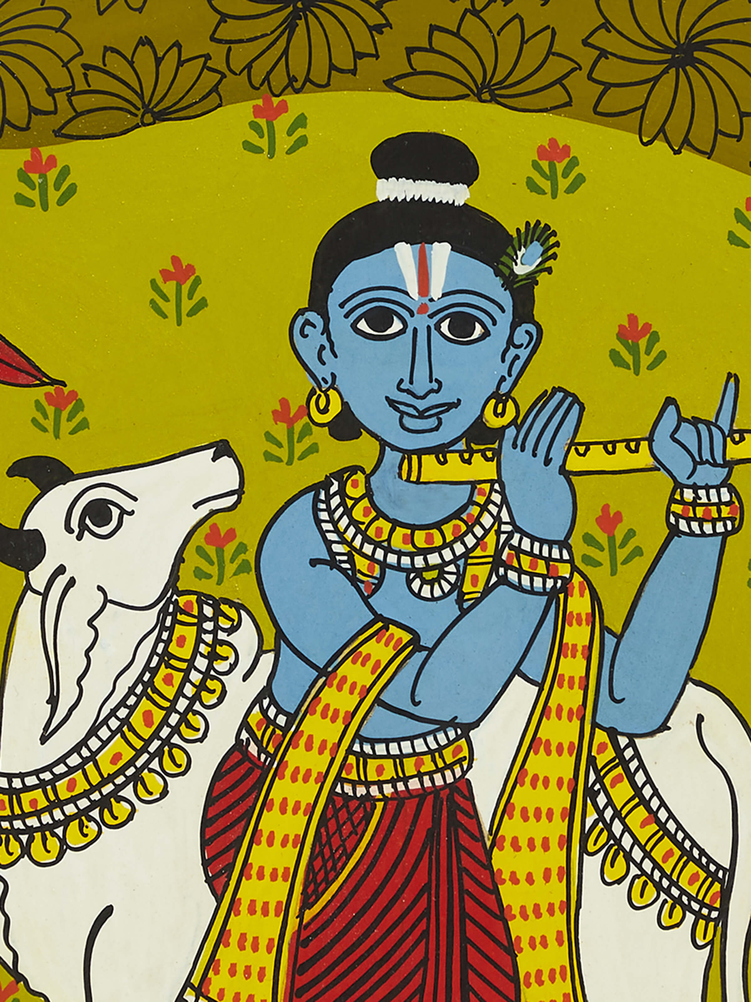 Close-up of Cheriyal Krishna Display Plate, focusing on the intricate patterns and craftsmanship