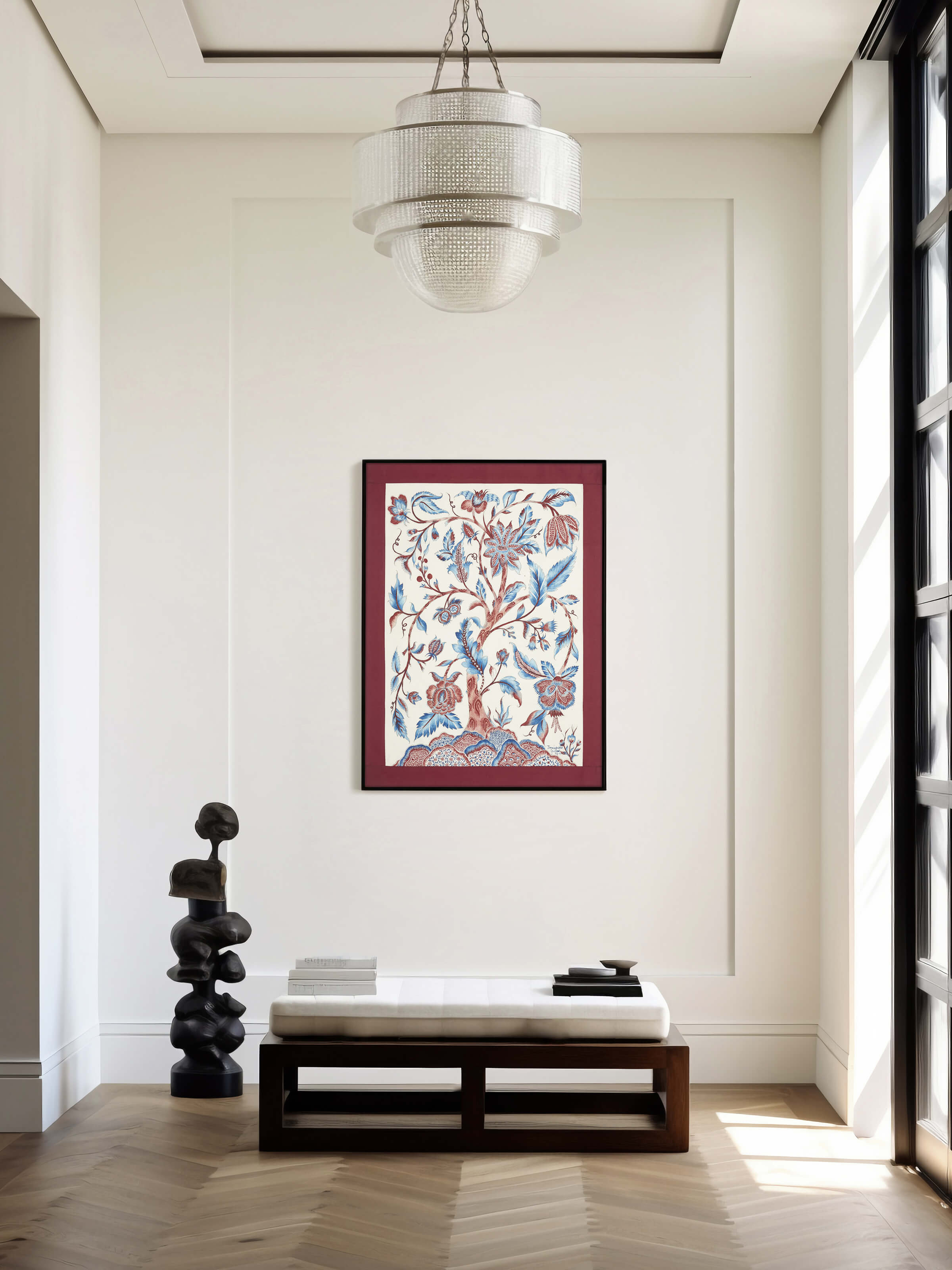 Side view of Kalamkari Tree of Knowledge Painting by Swadesh highlighting the detailed Kalamkari art style and intricate tree design.