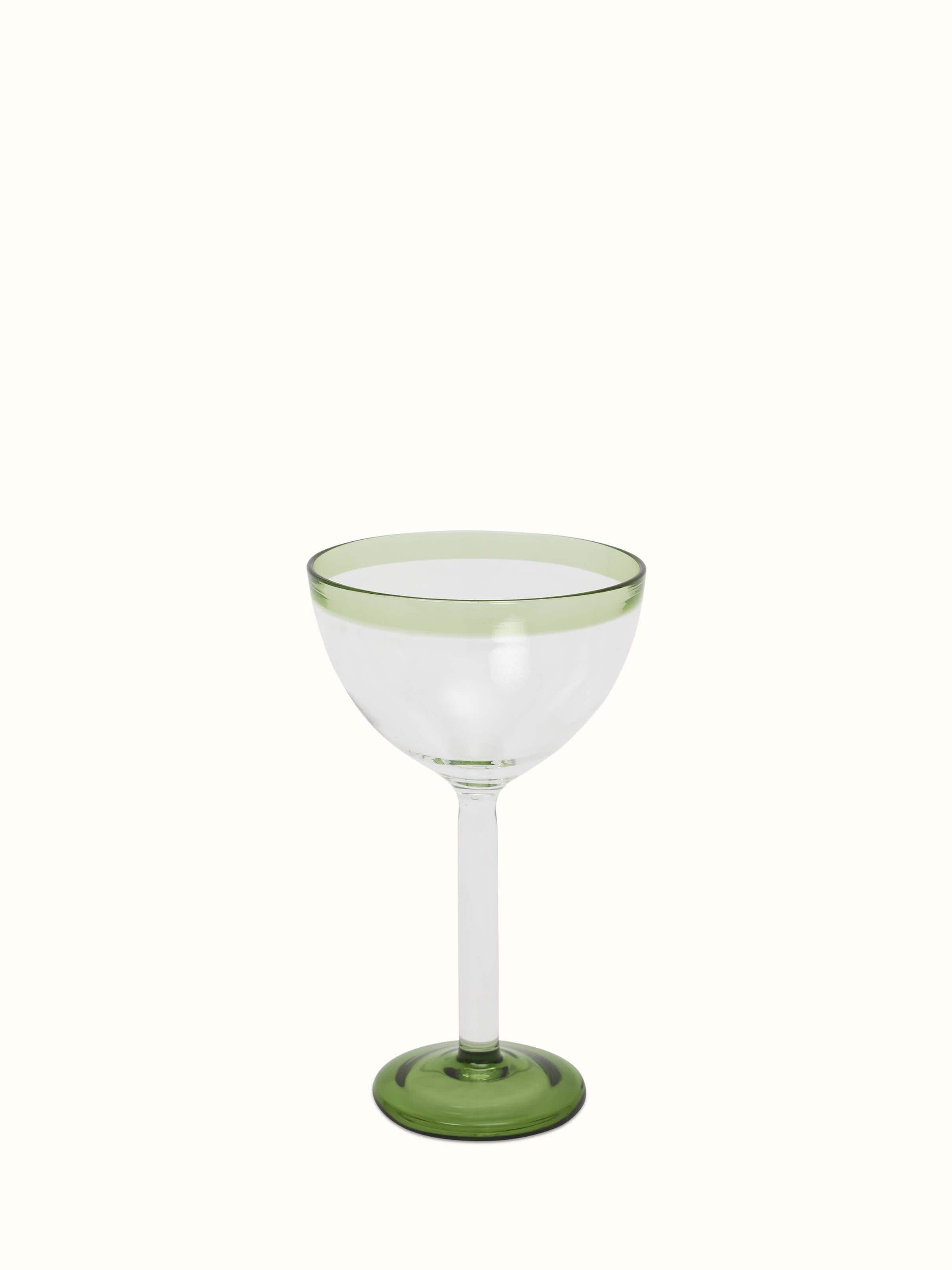 Front view of Firozabadi Glass Work Martini Glasses in green showcasing elegant design