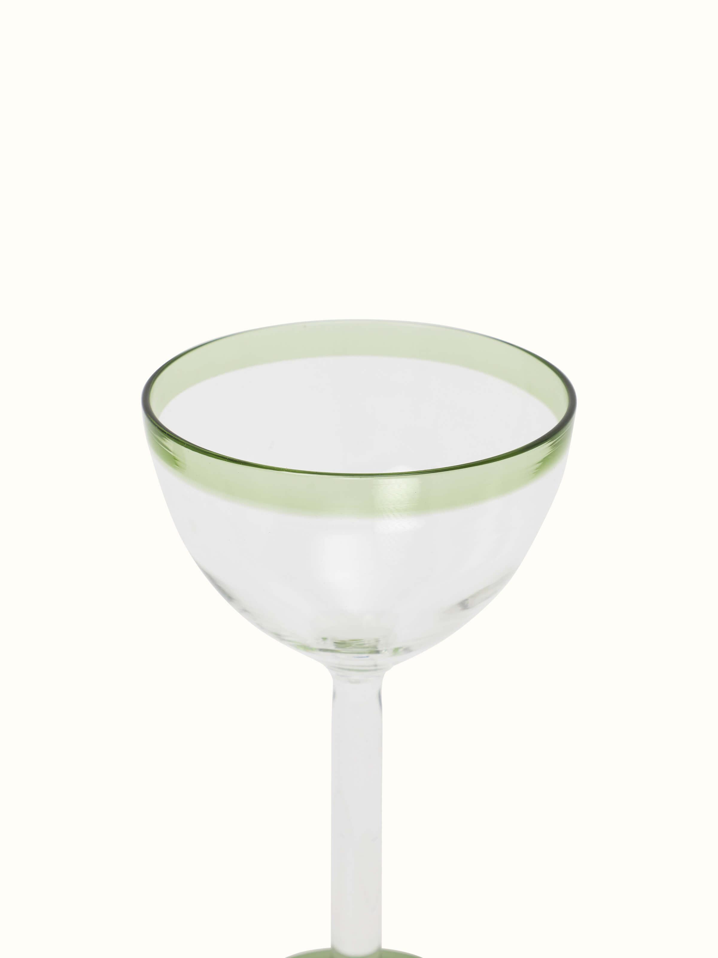Side view of Firozabadi Glass Work Martini Glasses in green highlighting their unique shape