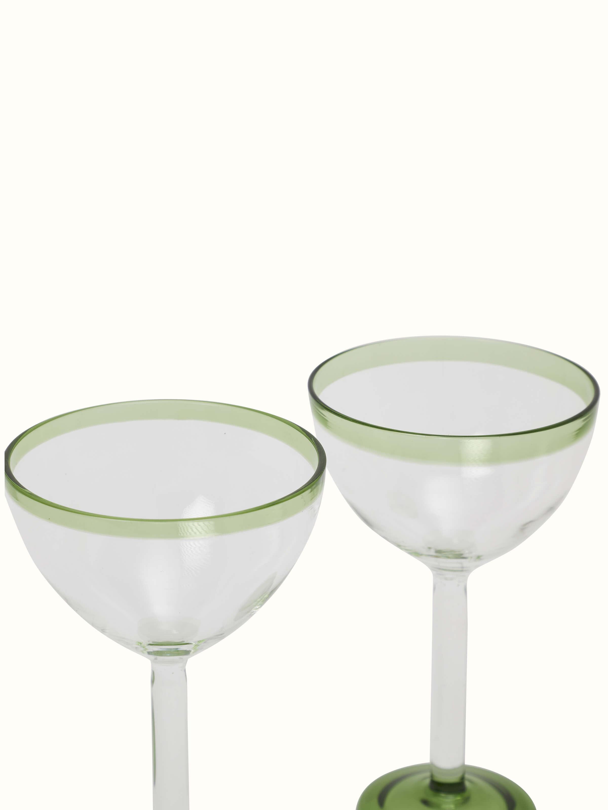 Close-up view of Firozabadi Glass Work Martini Glasses in green showcasing fine craftsmanship