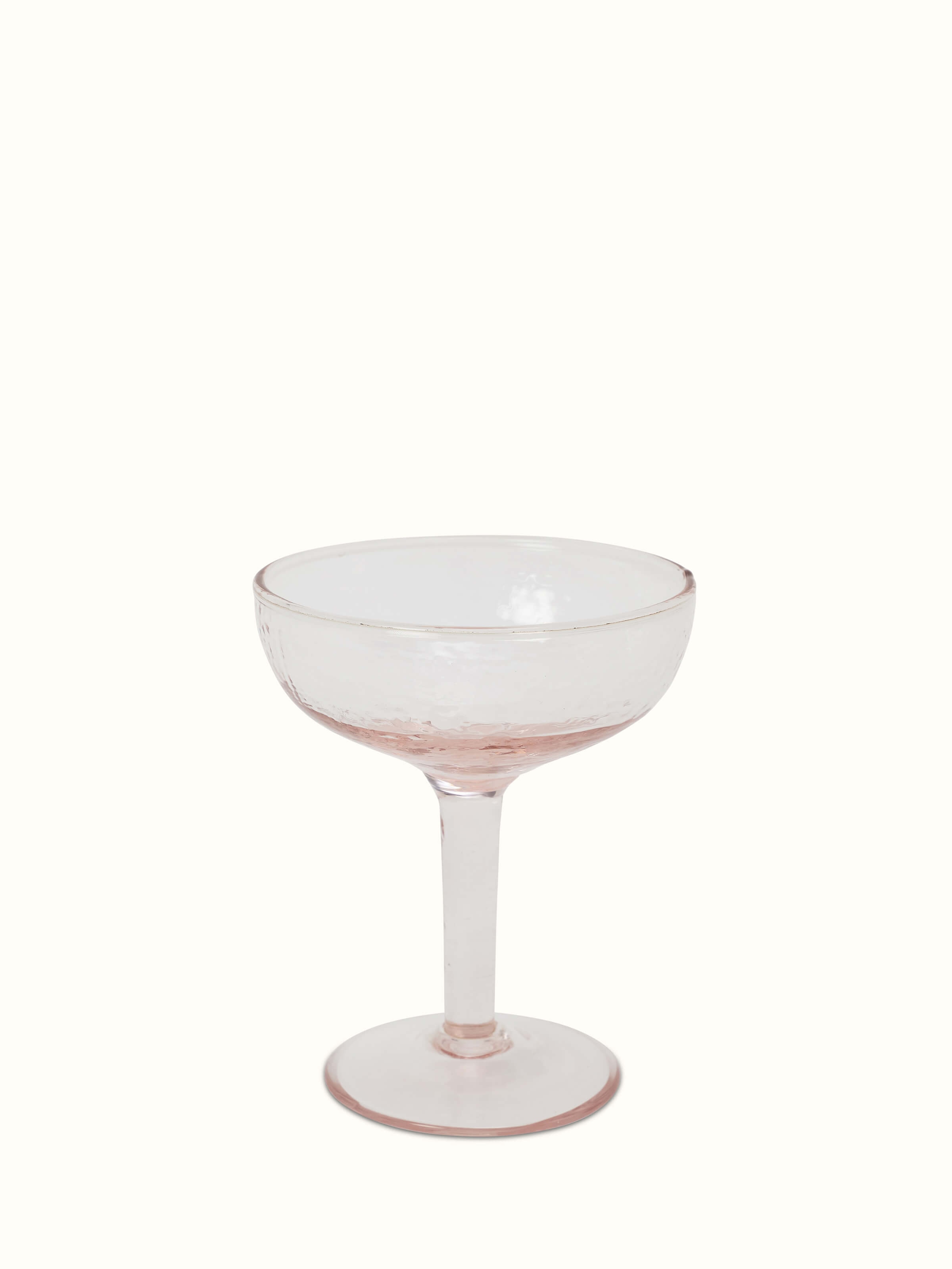 Front view of glass-worked coupe glasses (2 pcs) by Swadesh, showcasing the clear glass and smooth texture.