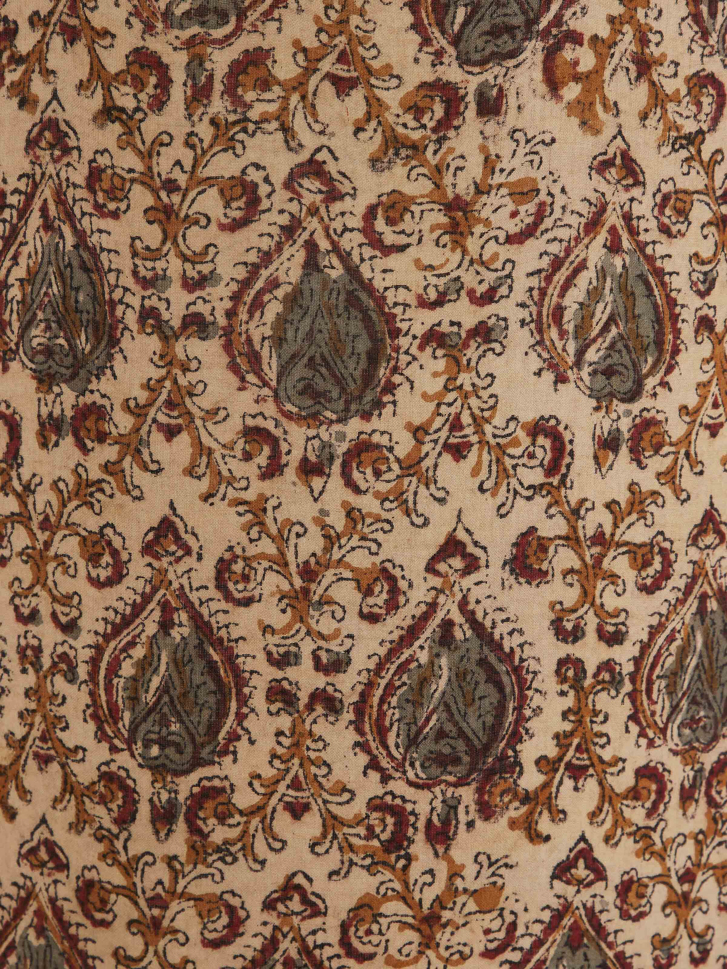 Detailed view of Kalamkari Block-Printed Cotton Lampshade in Beige Color focusing on fabric print