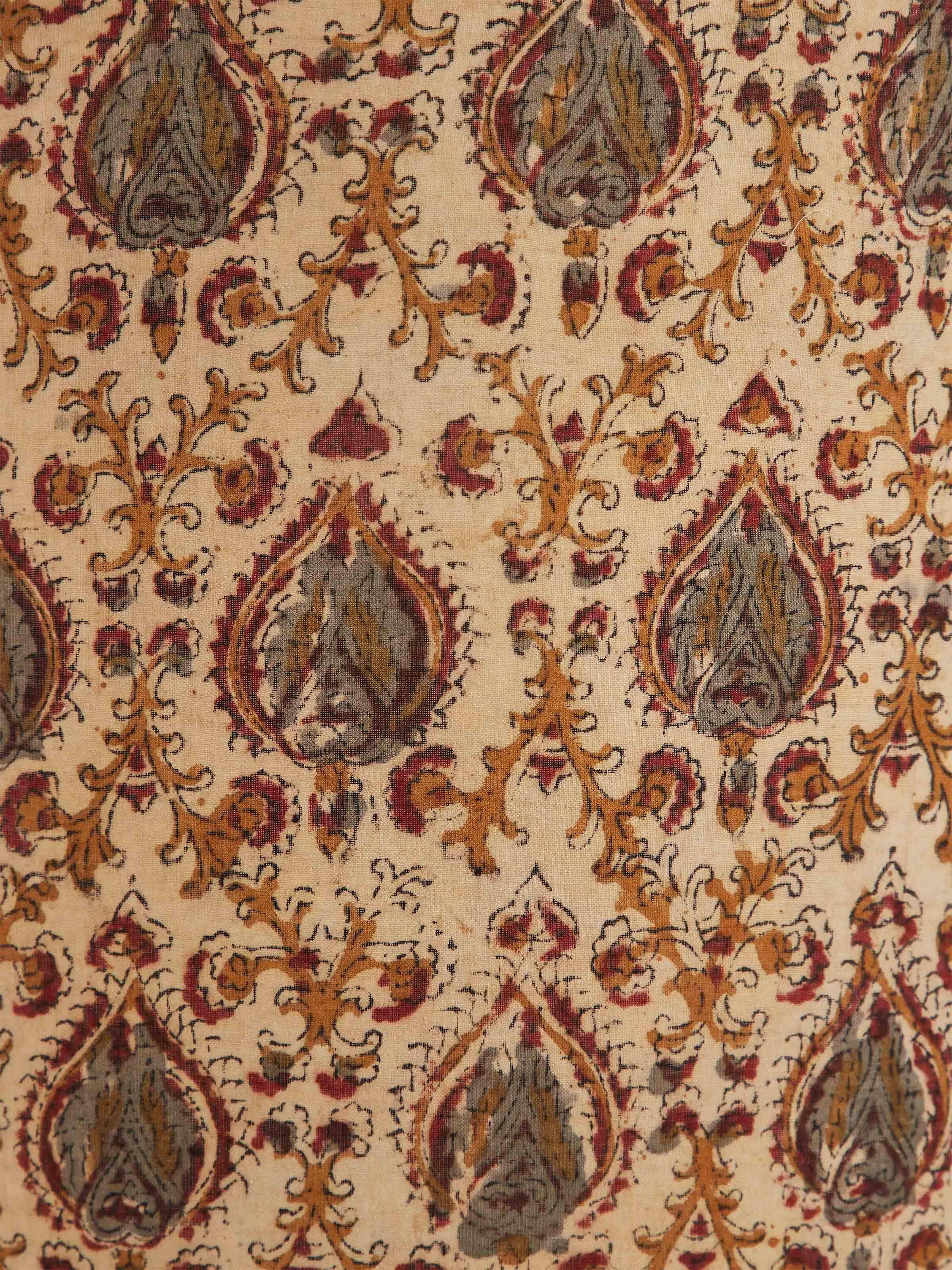 Side view of Kalamkari block-printed cotton lampshade in fawn color, showcasing its elegant shape and artistic block print.