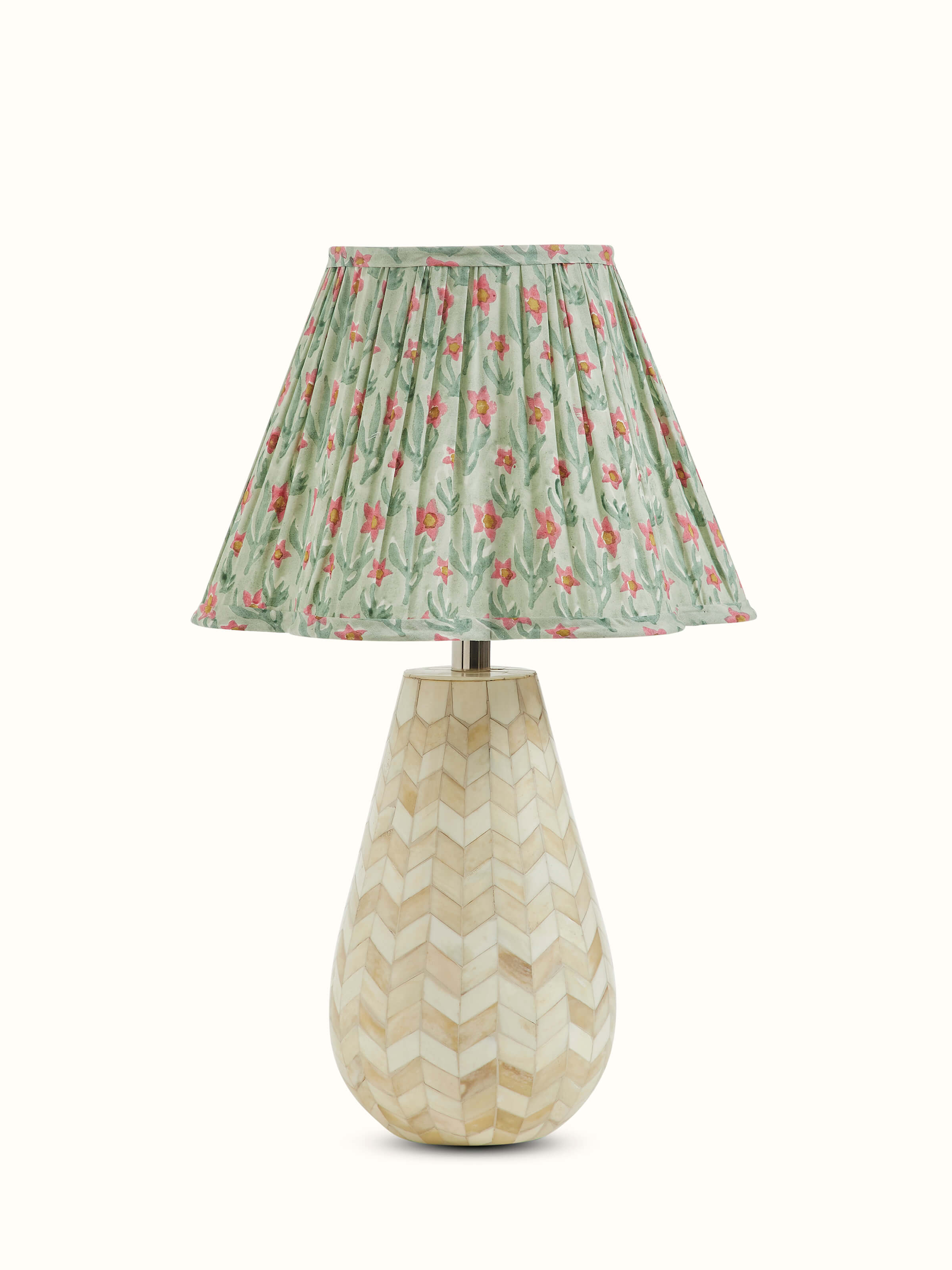 Front view of Block-Printed Cotton Lampshade in Pistachio Color