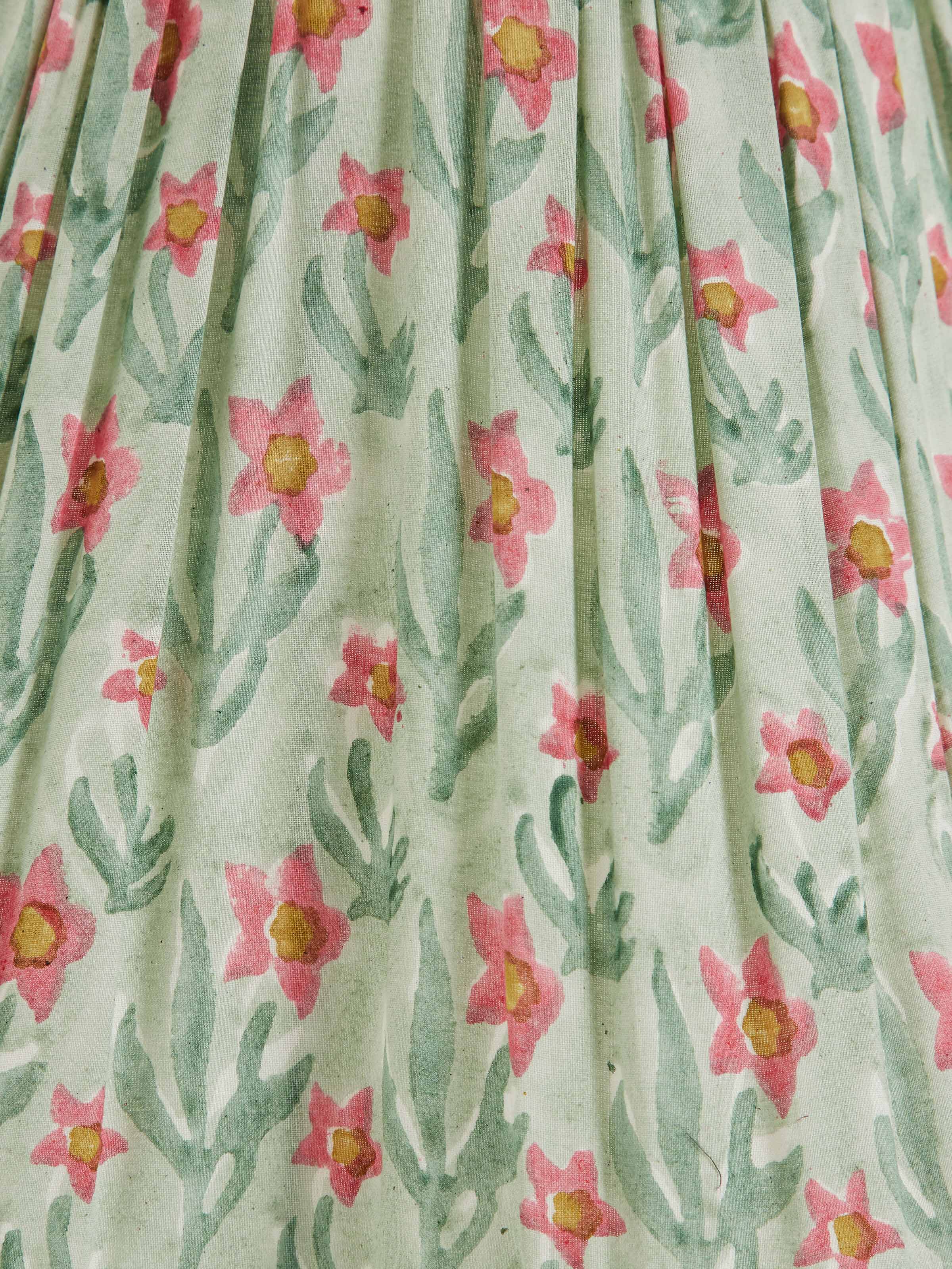 Detailed view of Block-Printed Cotton Lampshade in Pistachio Color