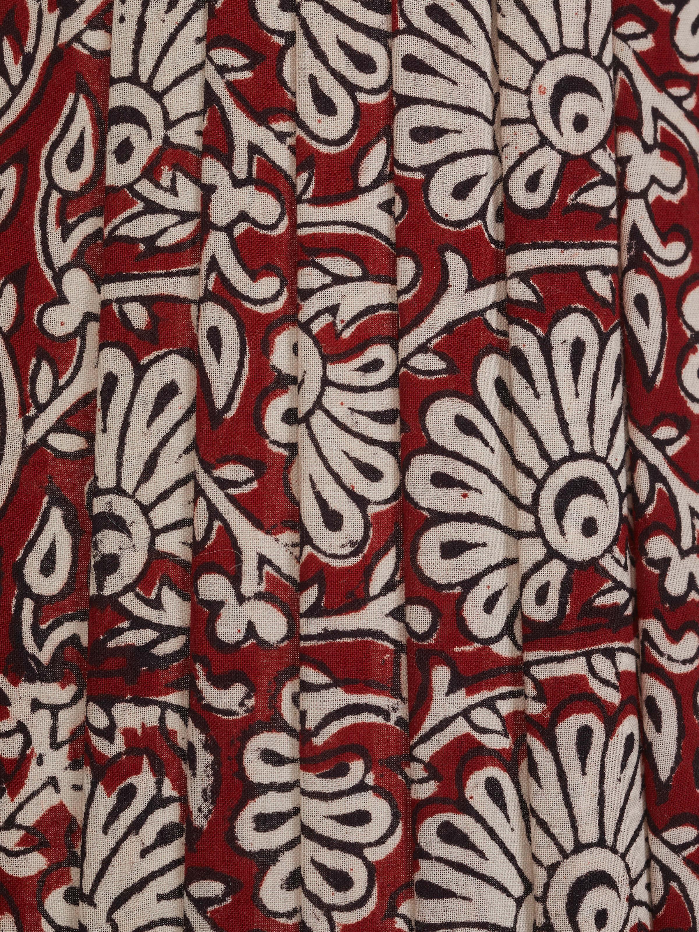 Close-up of Bagh Block-Printed Cotton Lampshade in Maroon & White showcasing detailed block prints.